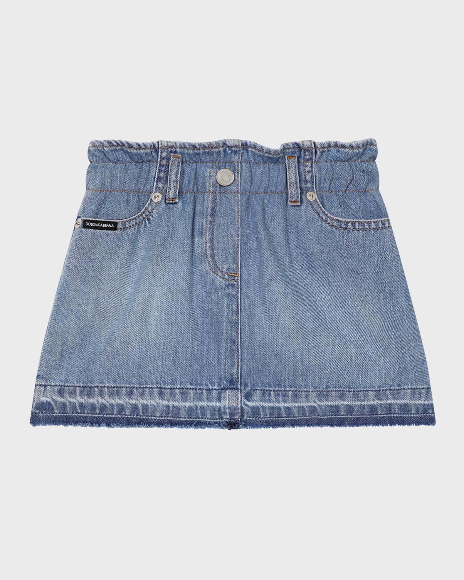 Girl s Logo Plaque Paperbag Denim Skirt