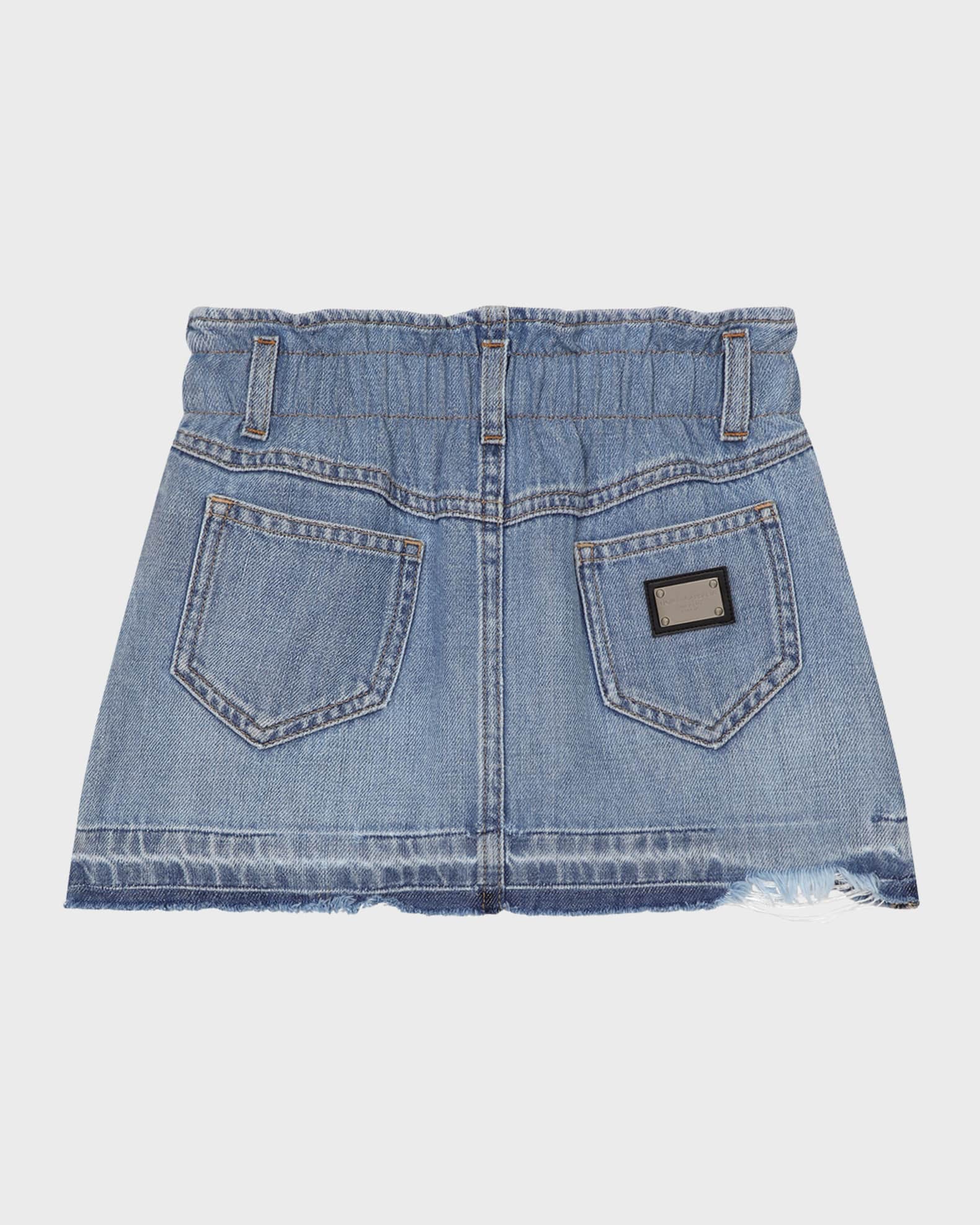 Girl's Logo-Plaque Paperbag Denim Skirt 1