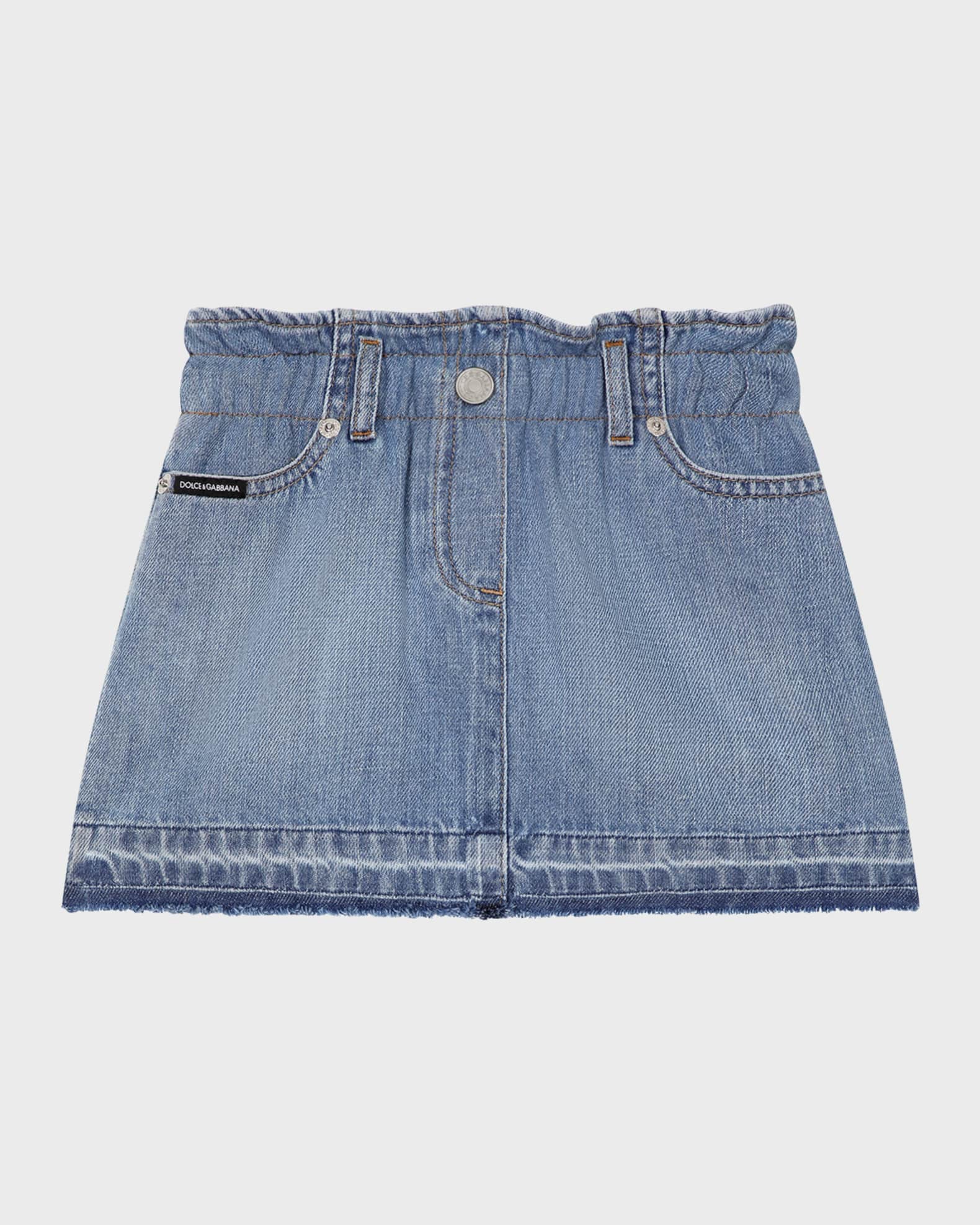 Girl's Logo-Plaque Paperbag Denim Skirt 0