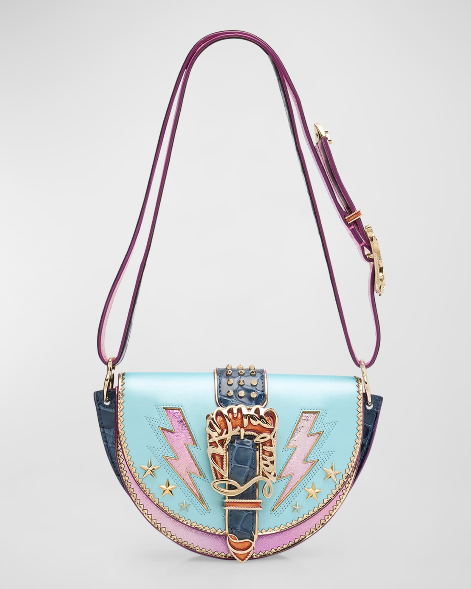 Giddy Buckle Mix Leather Crossbody Bag