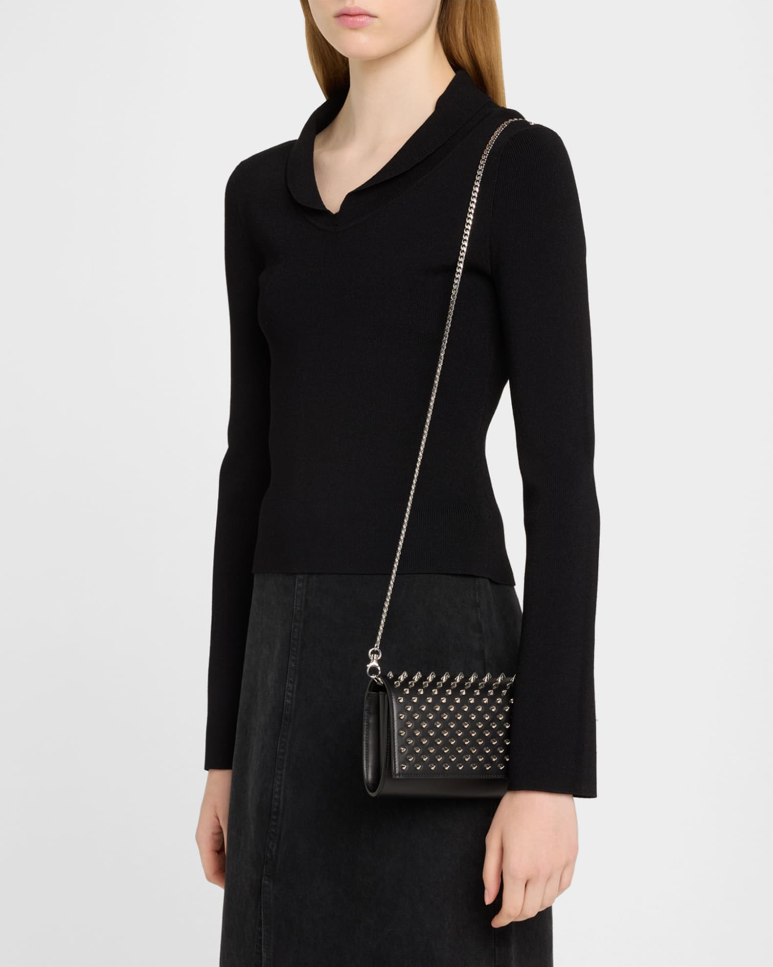 【美品】Christian Louboutin パロマ スパイク ウォレット Christian Louboutin Paloma Spike Studs Leather Wallet on Chain