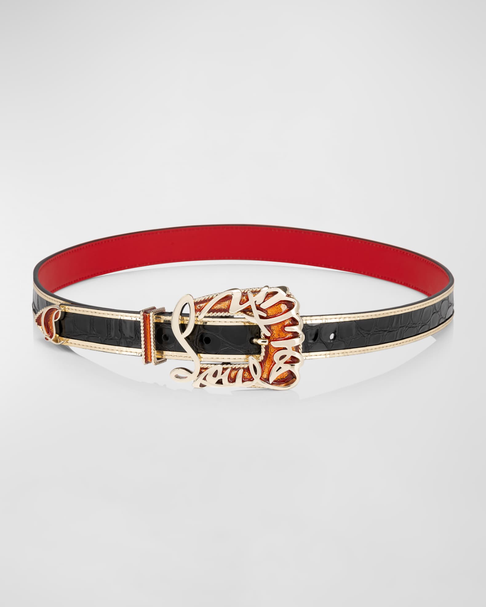Christian Louboutin Giddy Belt in Embossed Leather Neiman Marcus