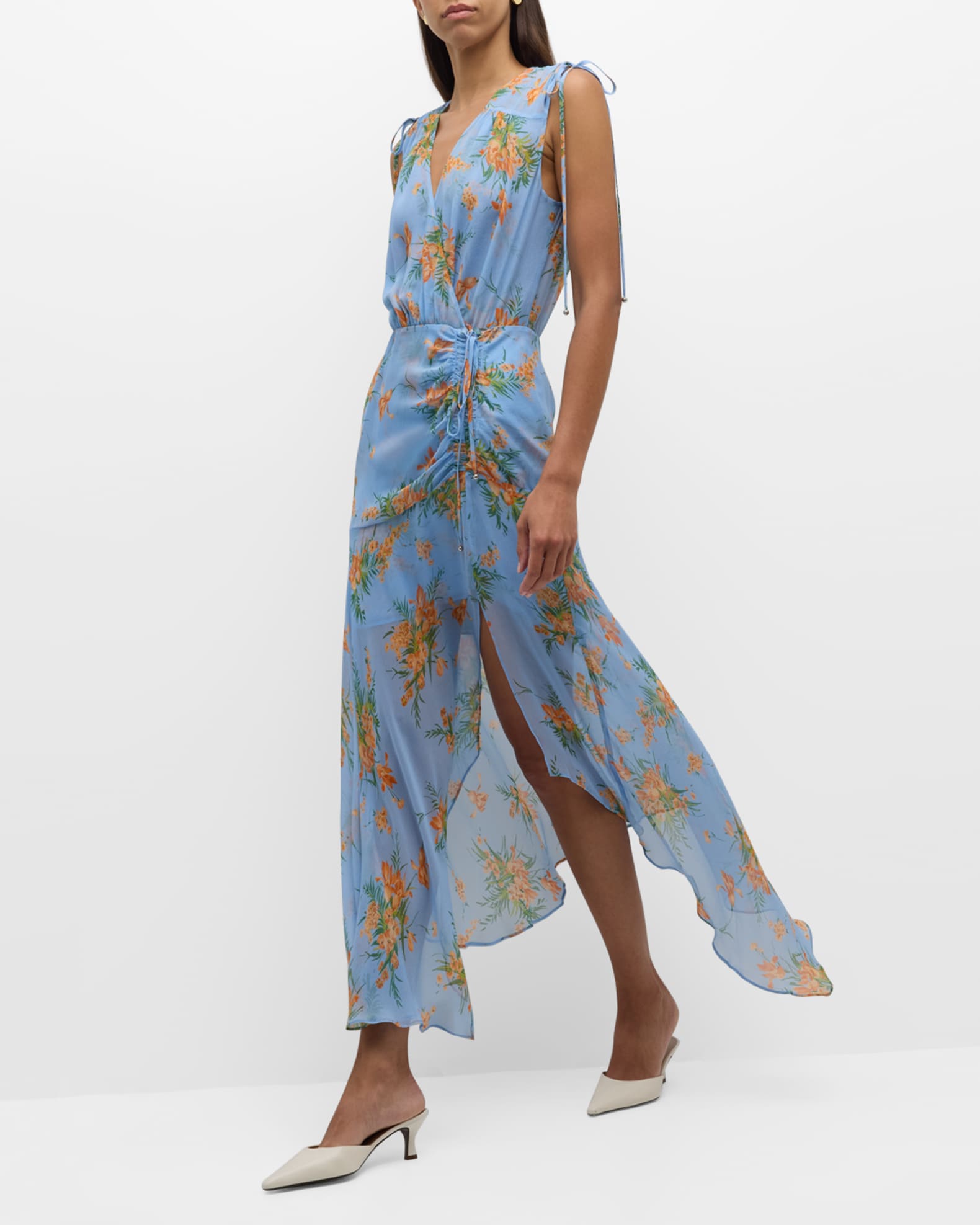 Veronica Beard Dovima Sleeveless Ruched Floral Maxi Dress