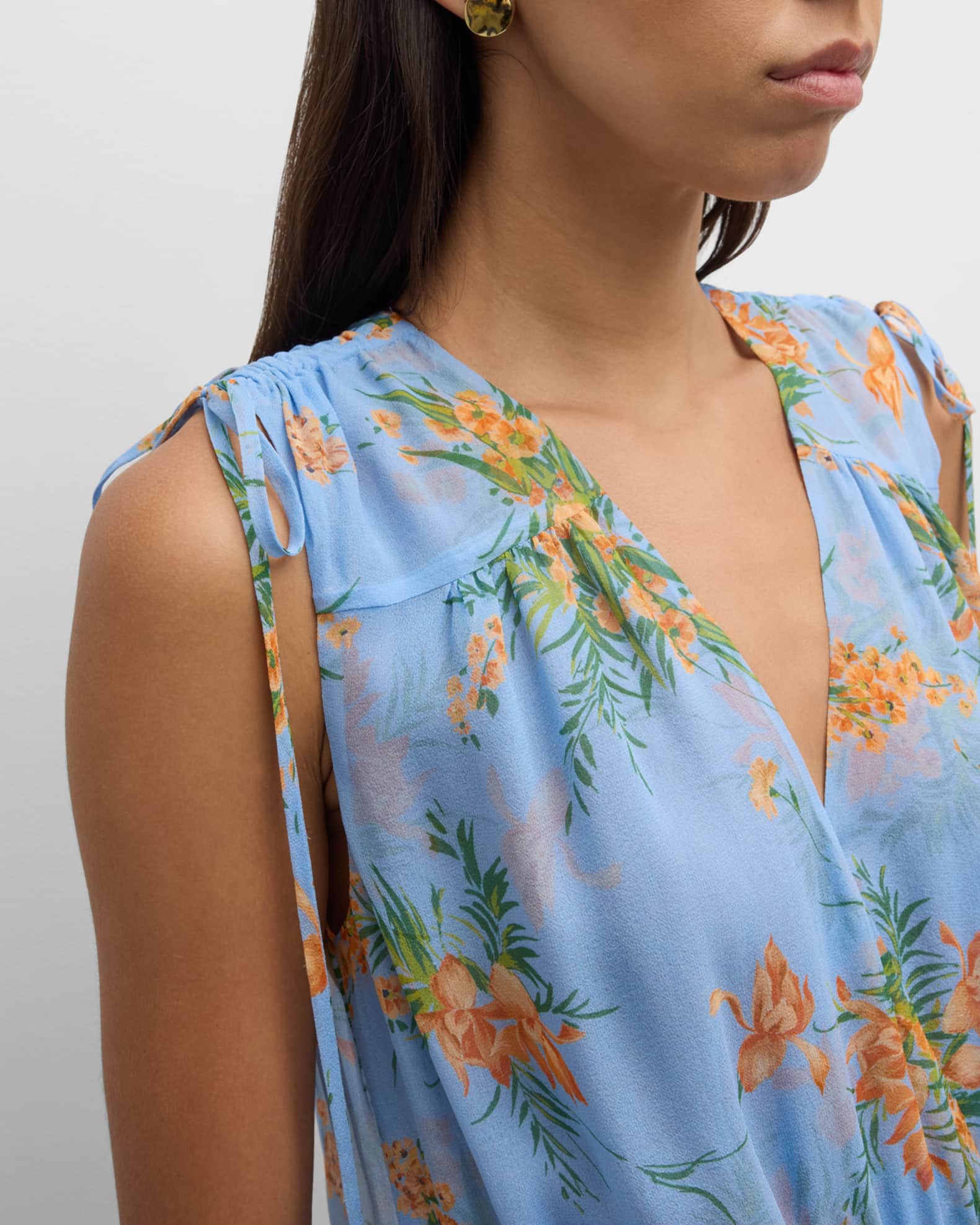 Veronica Beard Dovima Sleeveless Ruched Floral Maxi Dress