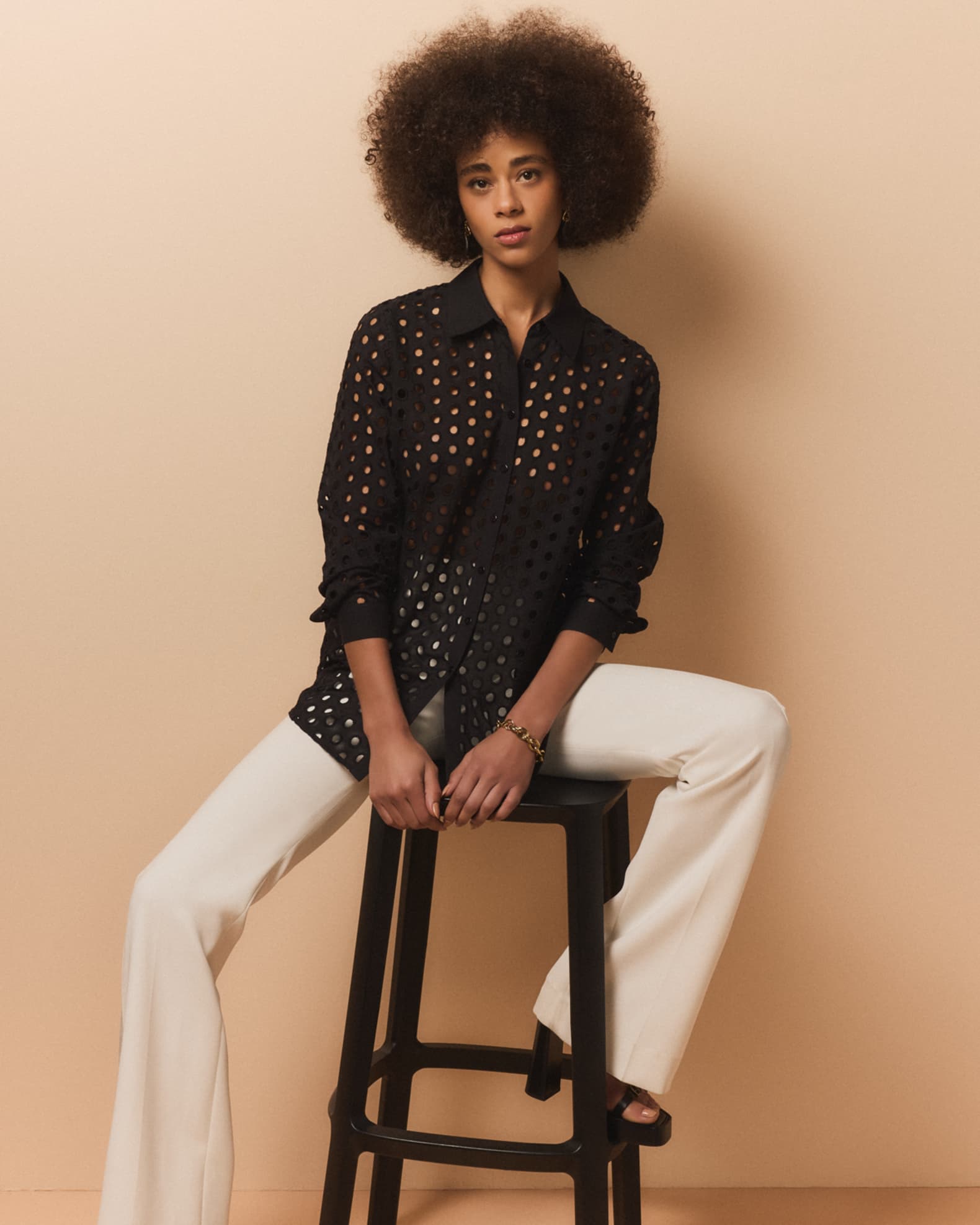 L'Agence Akemi Cropped Eyelet Blouse