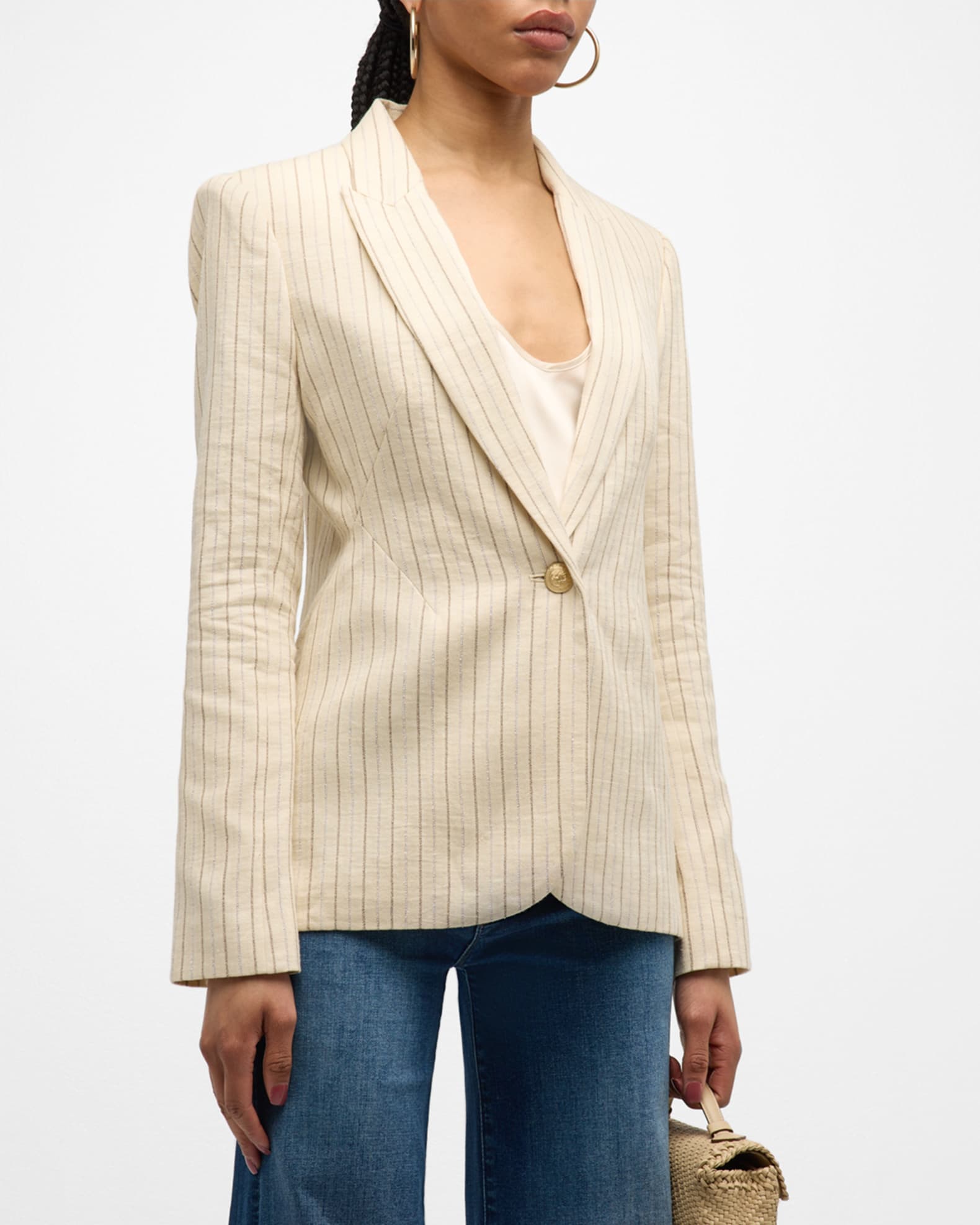Clementine Pinstripe Blazer – Heather Gray, Tailored Fit