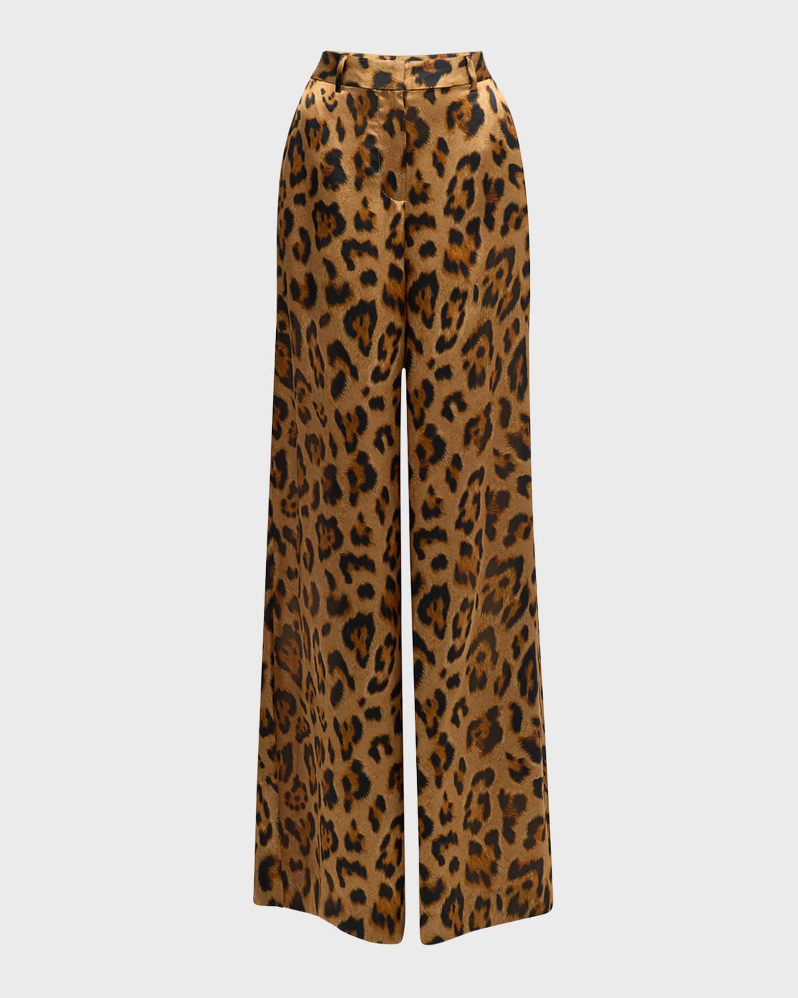 Khaki Exposed Seam Patched Pocket Plus Size Drawstring Leopard Wide Leg Pants main image 1