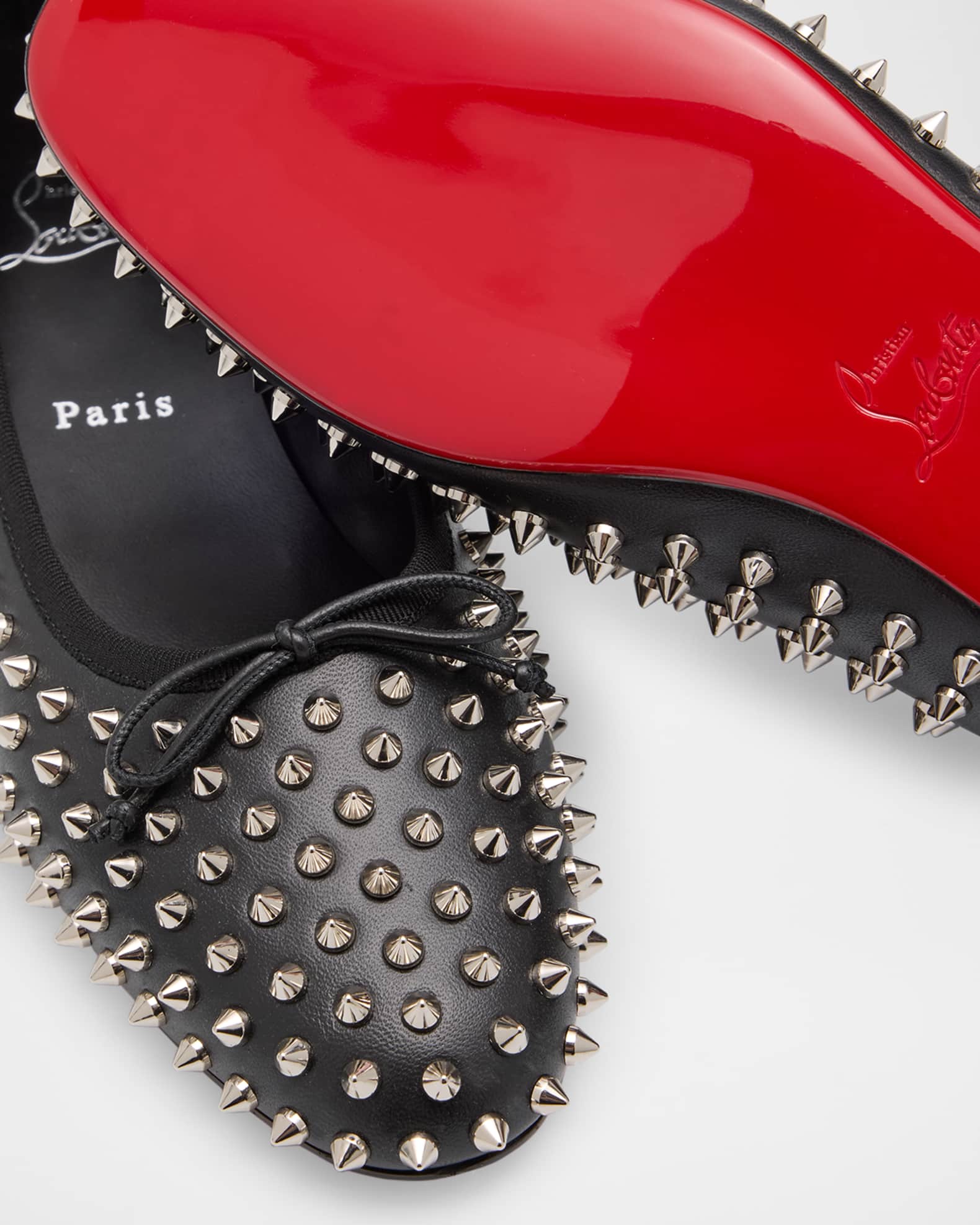Christian Louboutin Sweetie Jane Spikes Leather Red Sole Flats Neiman Marcus