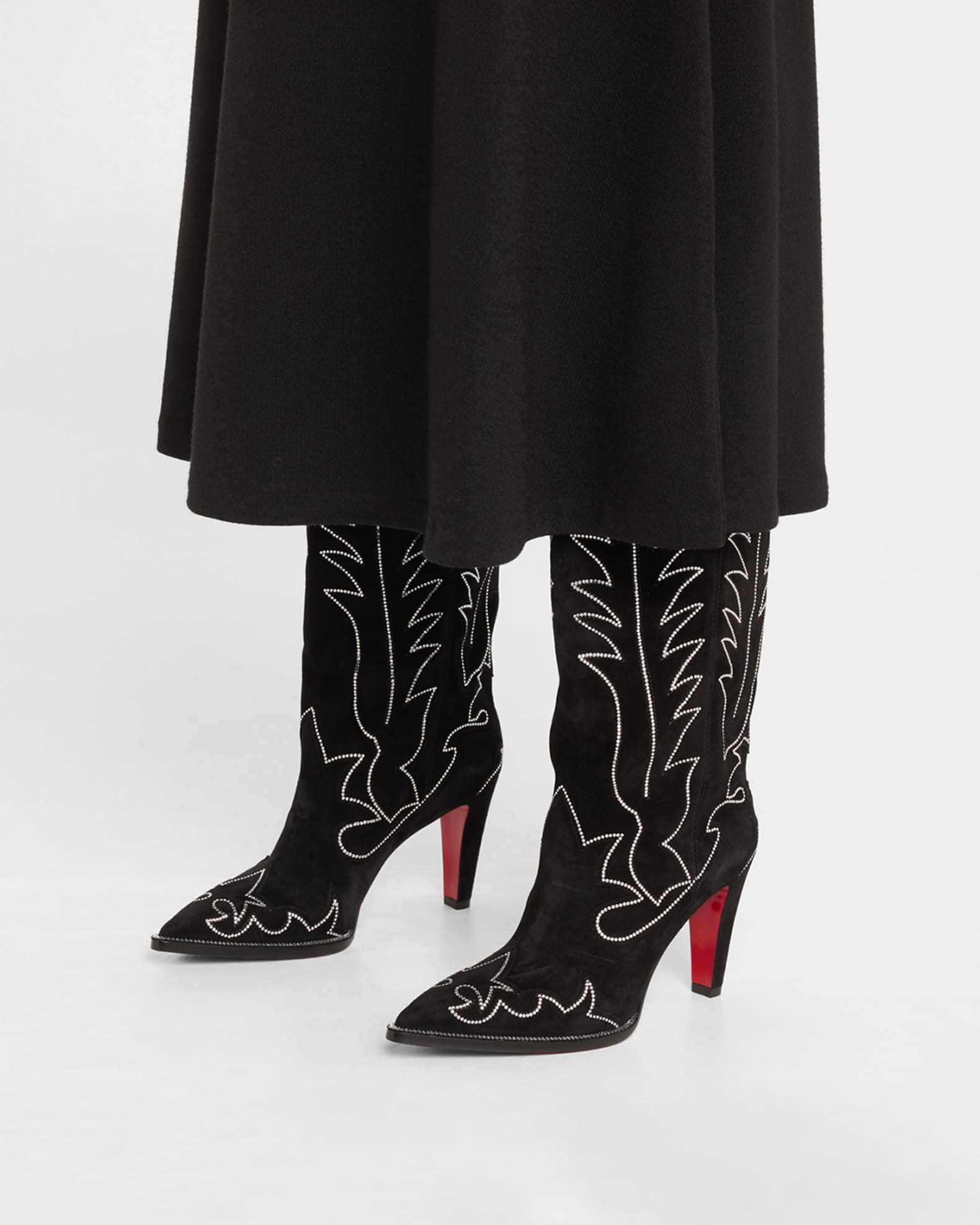 Santia Suede Strass Knee-High Red Sole Western Boots 1