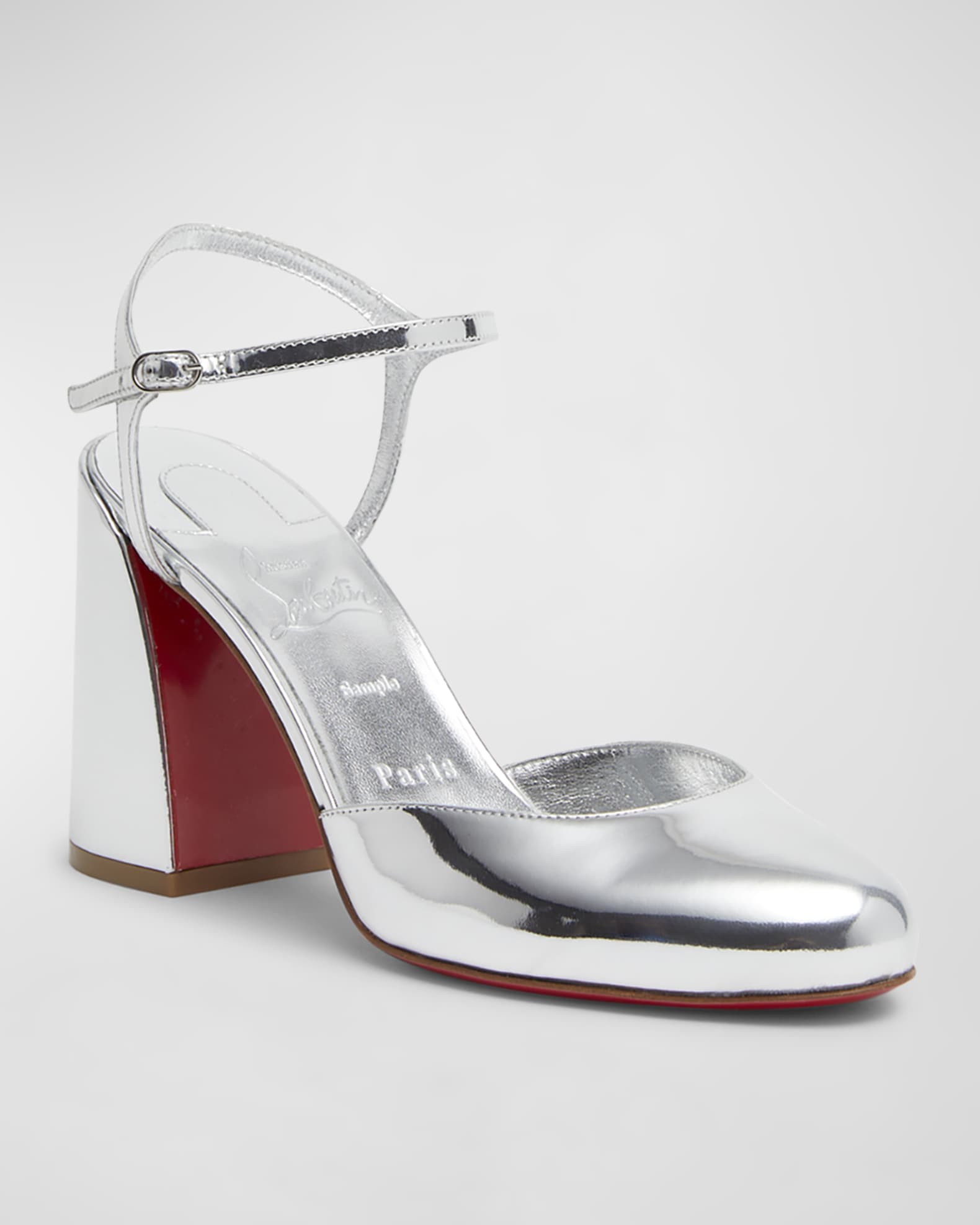 Christian Louboutin Jane Metallic Red Sole Ankle Strap Pumps Neiman Marcus