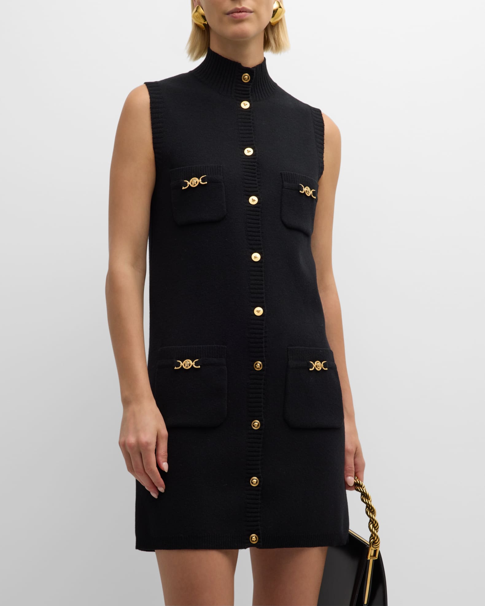 Button-Front Knit Medusa Mini Dress