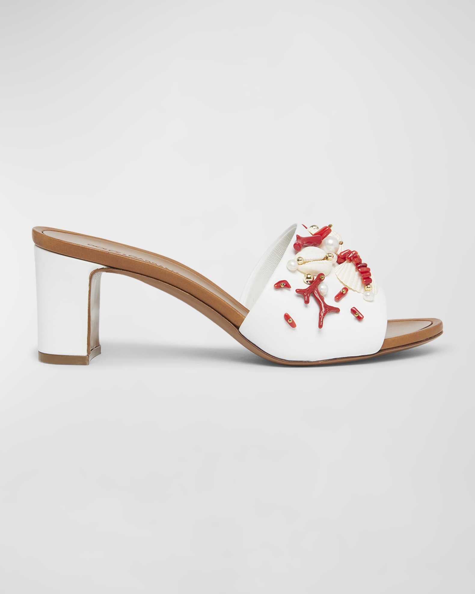 Coral Beaded Leather Slide Sandals 0