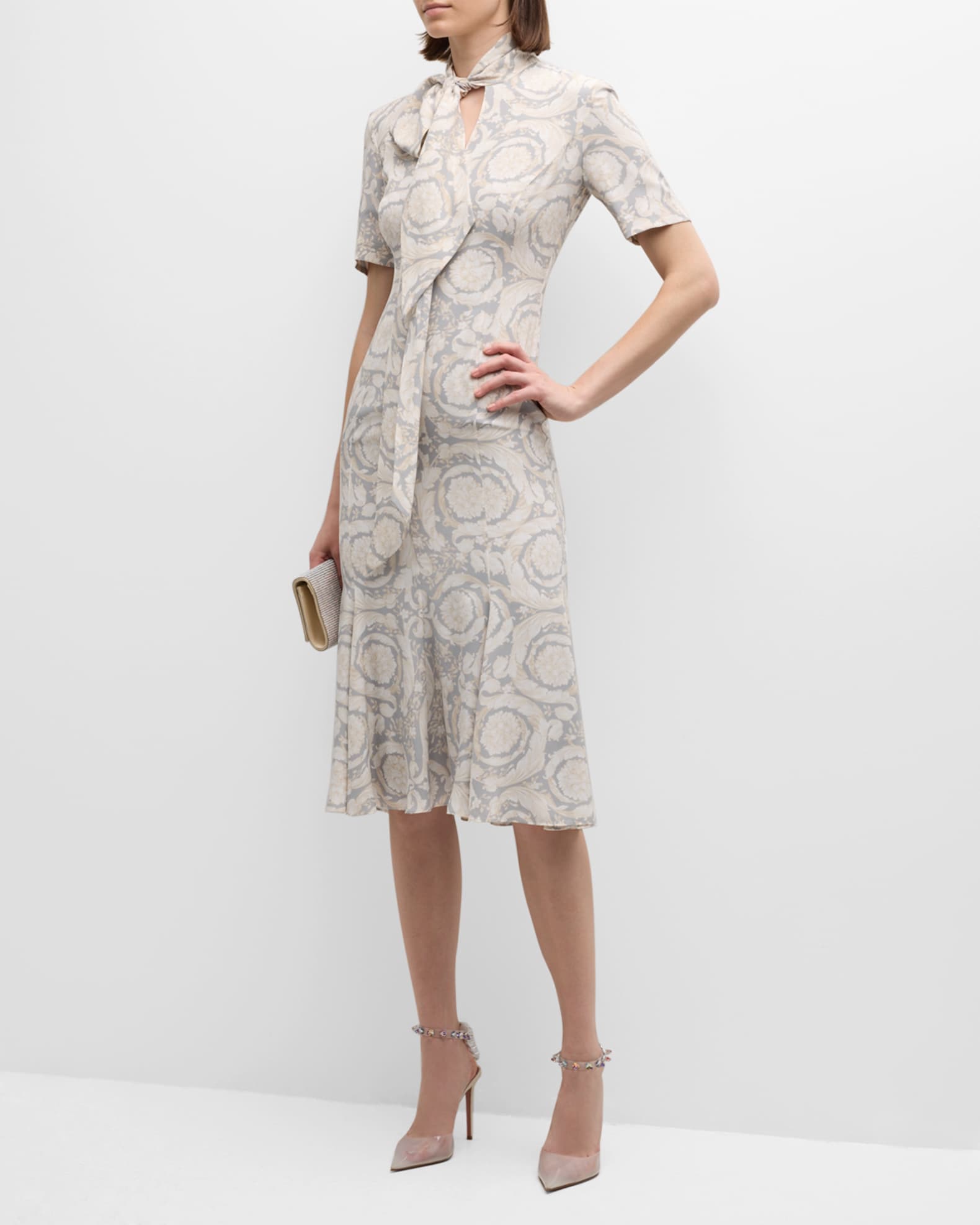 Scarf Print Crpe De Chine Fit Flare Maxi Dress Scarf Print Crpe De Chine  Fit Flare 2024 Maxi Dress
