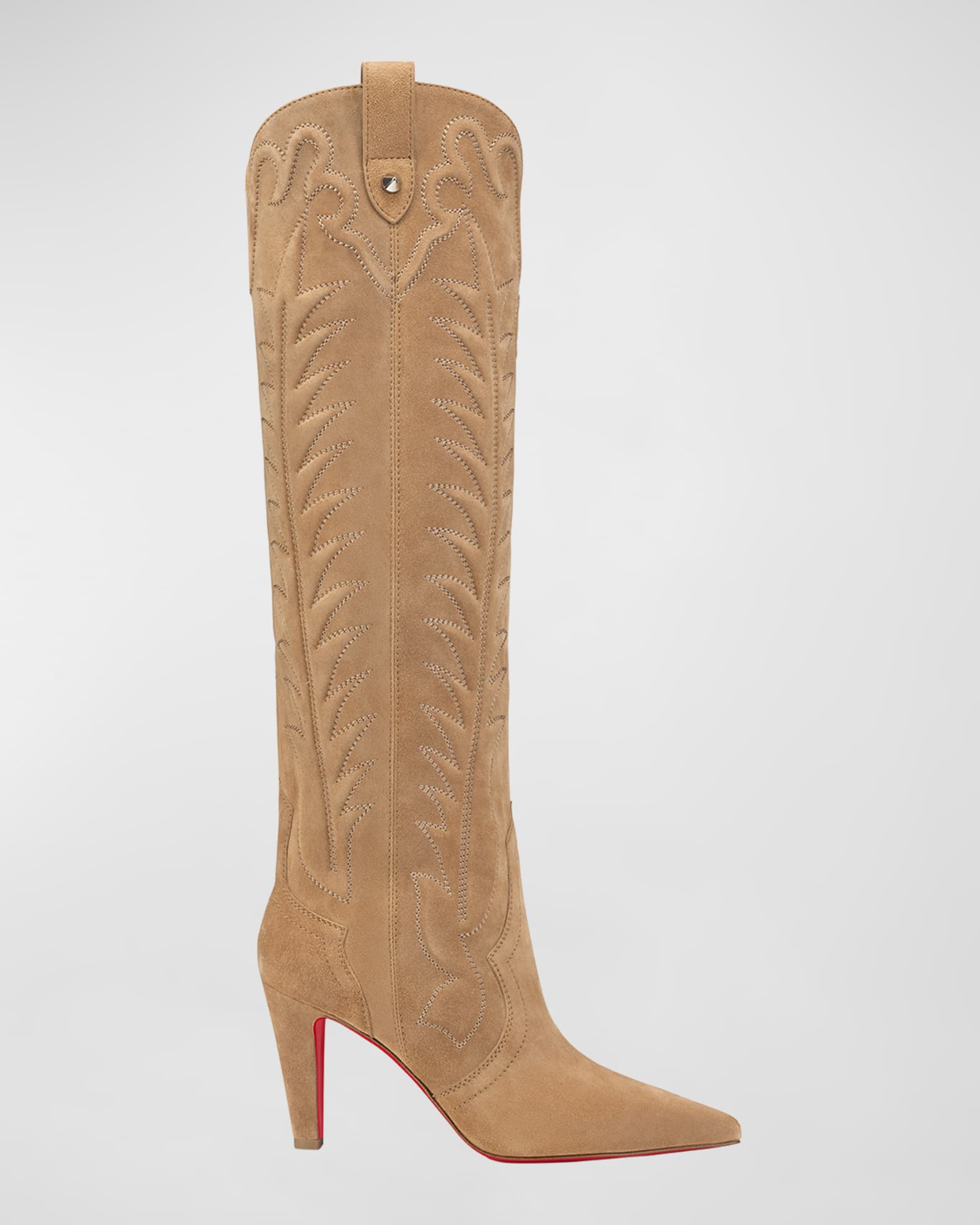Christian Louboutin Stitched Suede Red Sole Western Boots Neiman Marcus
