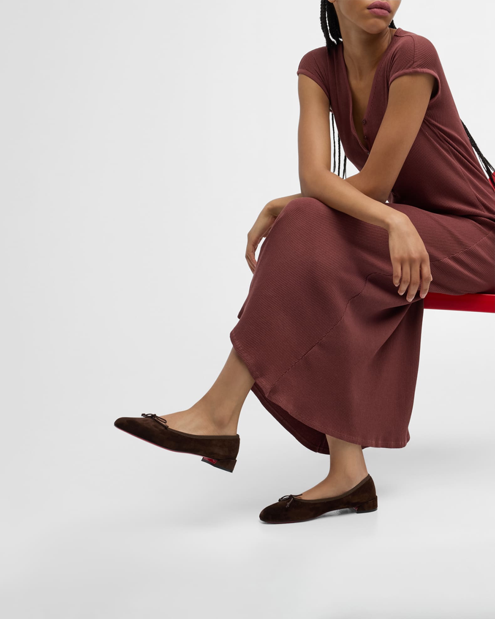 Sweetie Suede Bow Red Sole Ballerina Flats 1