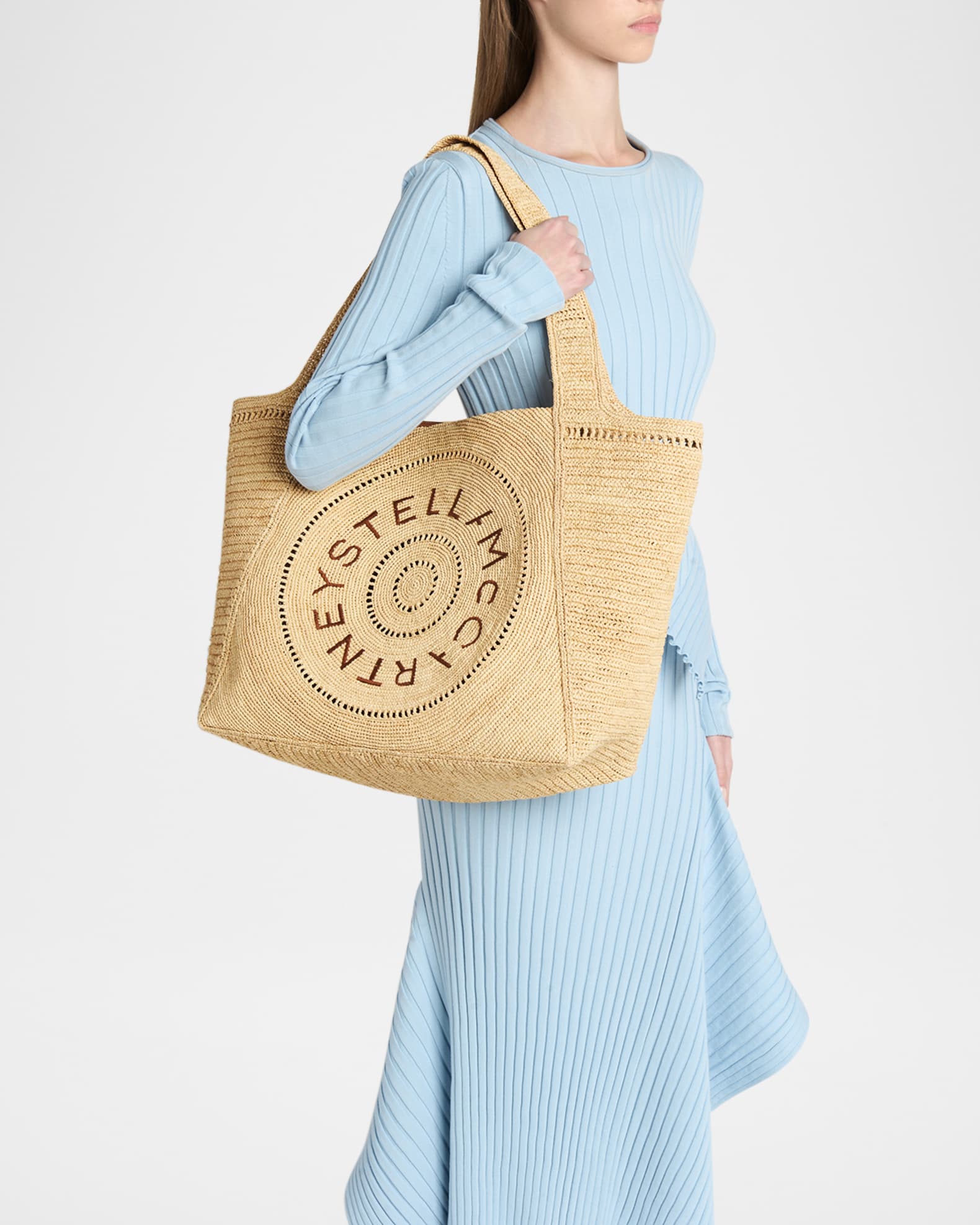 Logo Crochet Raffia Tote Bag 1