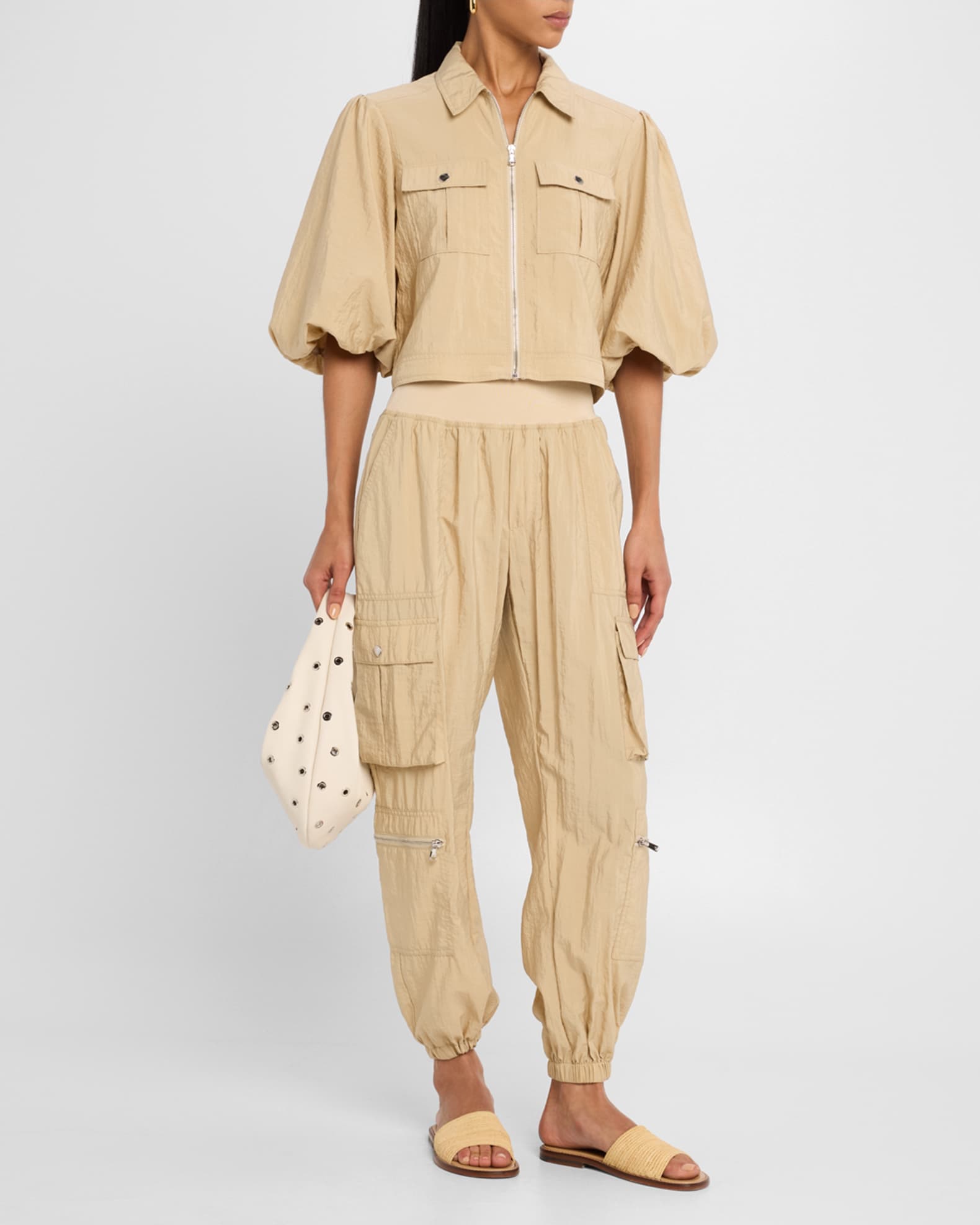Genevive Satin Cargo Jogger Pants 1