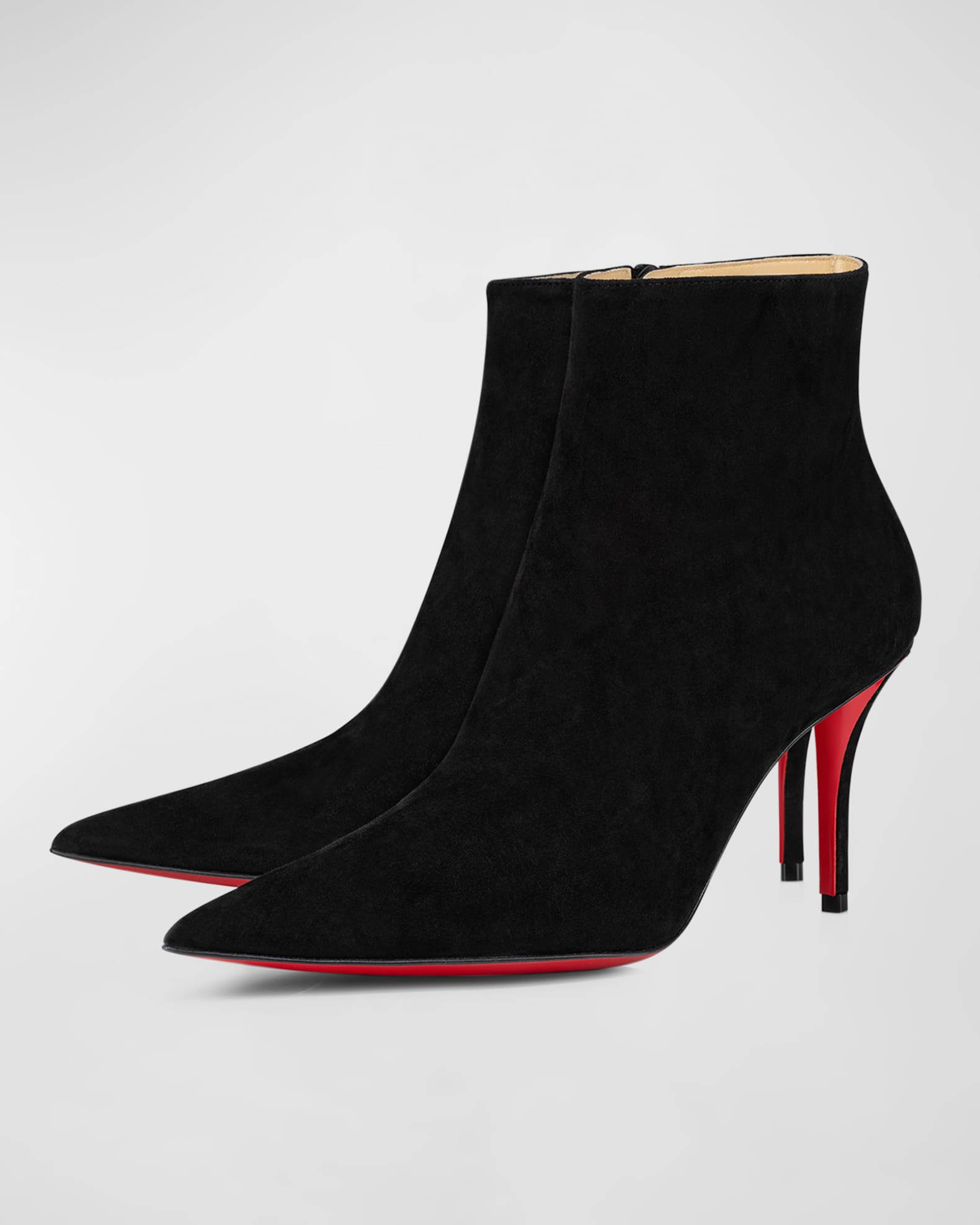 So Apostropha Suede Red Sole Stiletto Booties 1