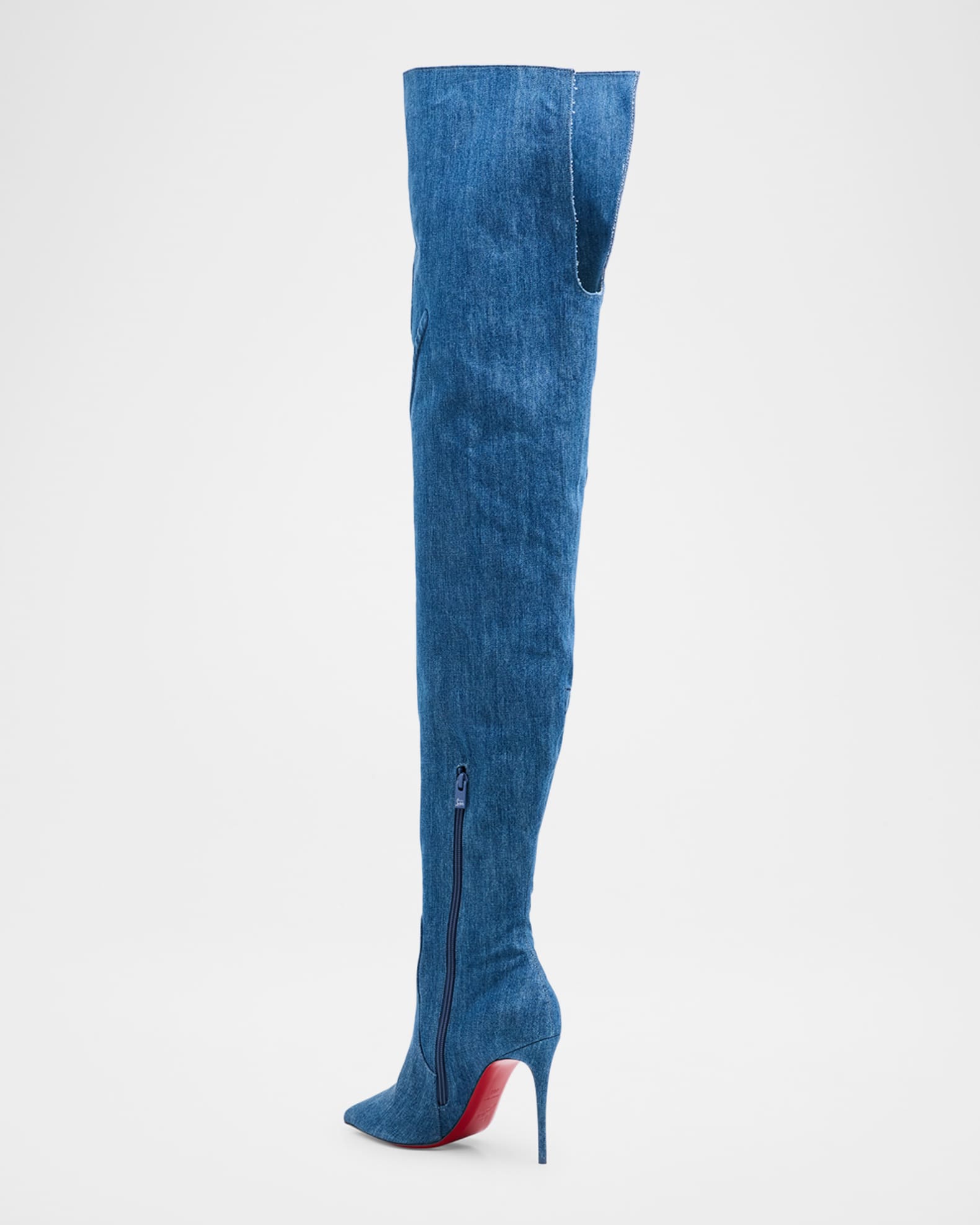 Red denim thigh high boots hot sale