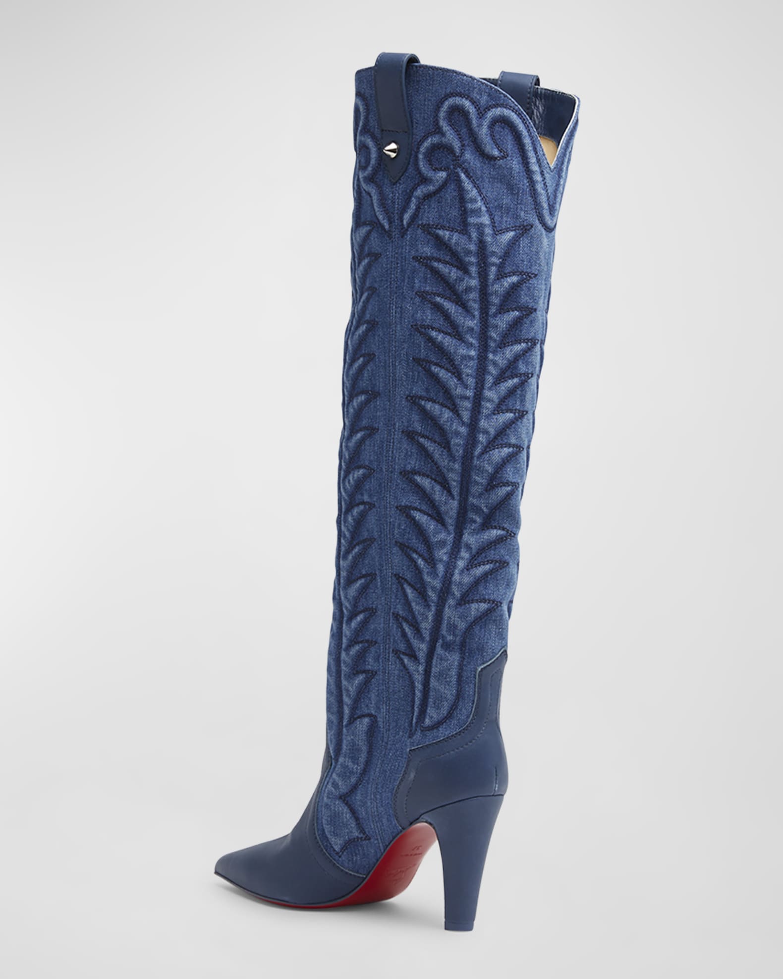Christian Louboutin 85mm Santia Denim Stitch Knee Boots Neiman