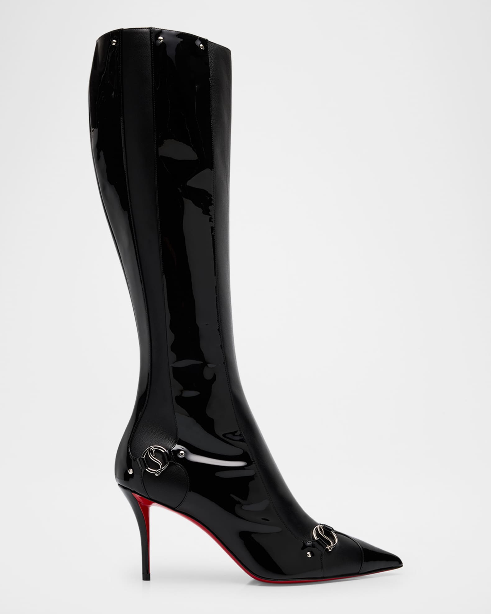 Patent Buckle Stiletto Red Sole Knee Boots