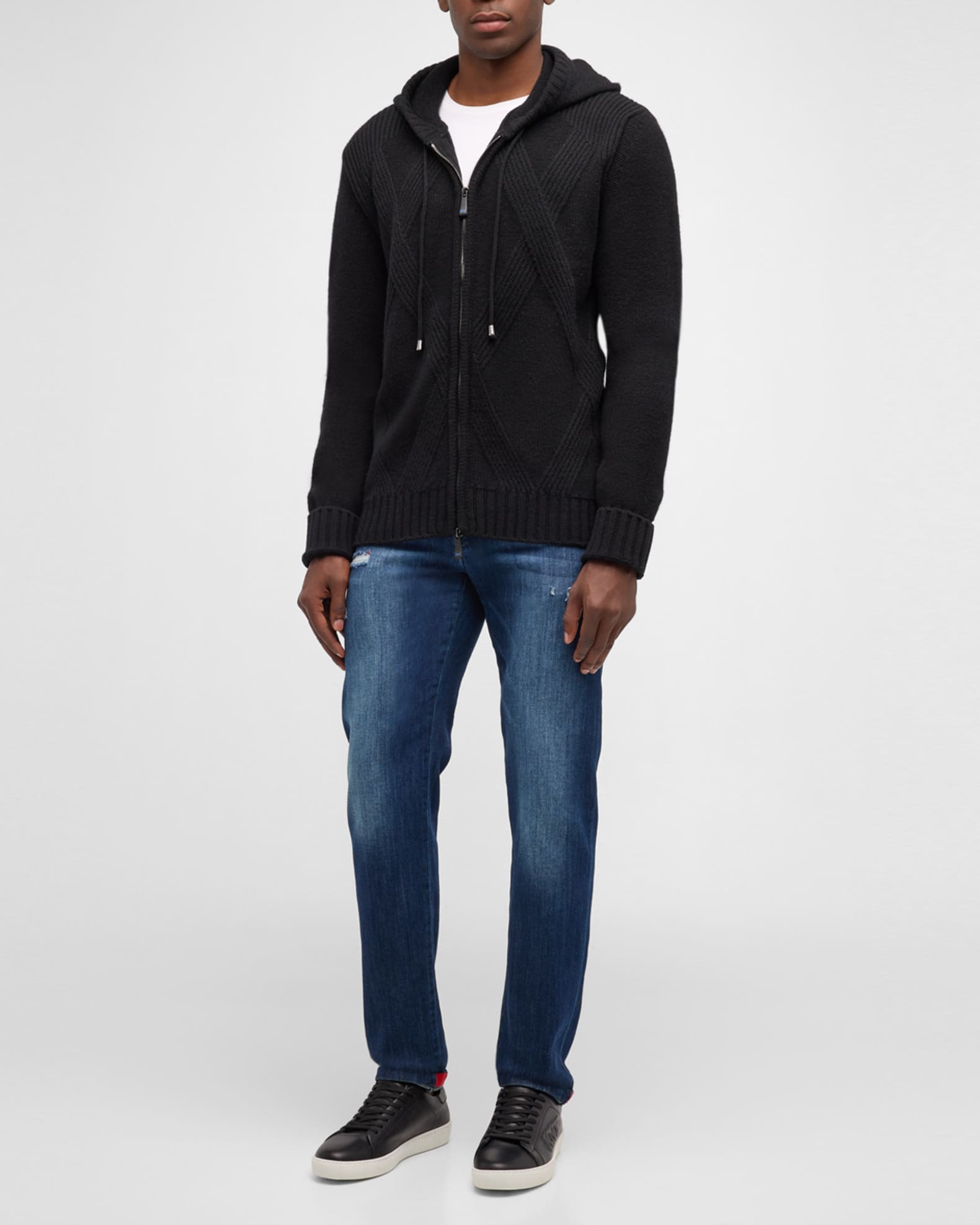 Men's Wool Argyle Jacquard Hooded Full-Zip Sweater 1