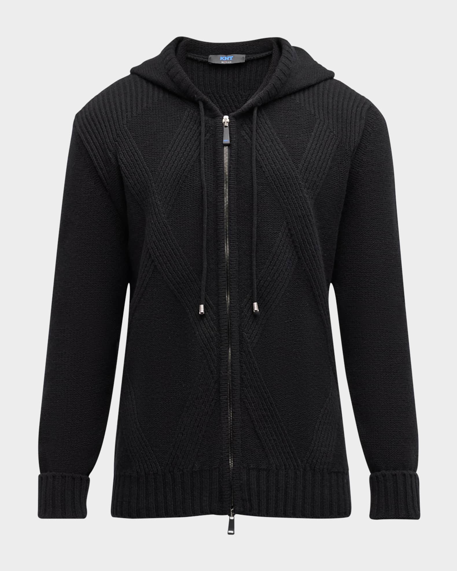 Men's Wool Argyle Jacquard Hooded Full-Zip Sweater 0