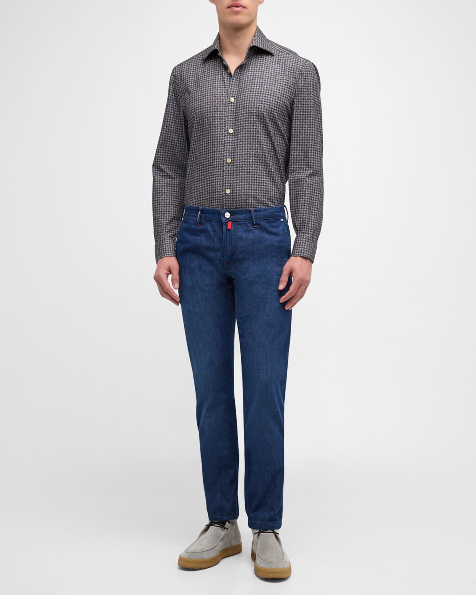 Men's Cotton Houndstooth-Print Sport Shirt - Thumbnail 2