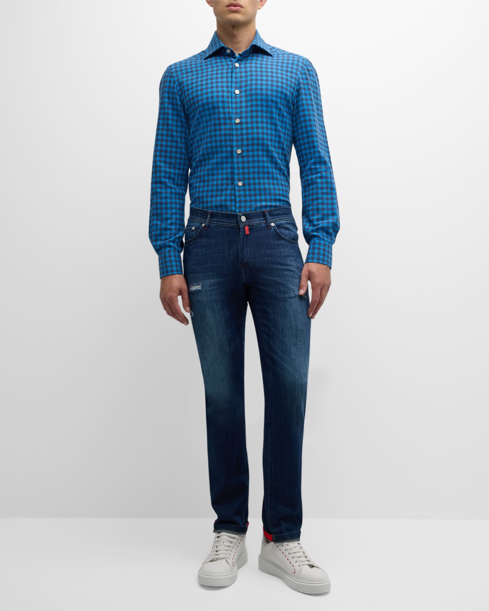 Men's Gingham Flannel Casual Button-Down Shirt 1