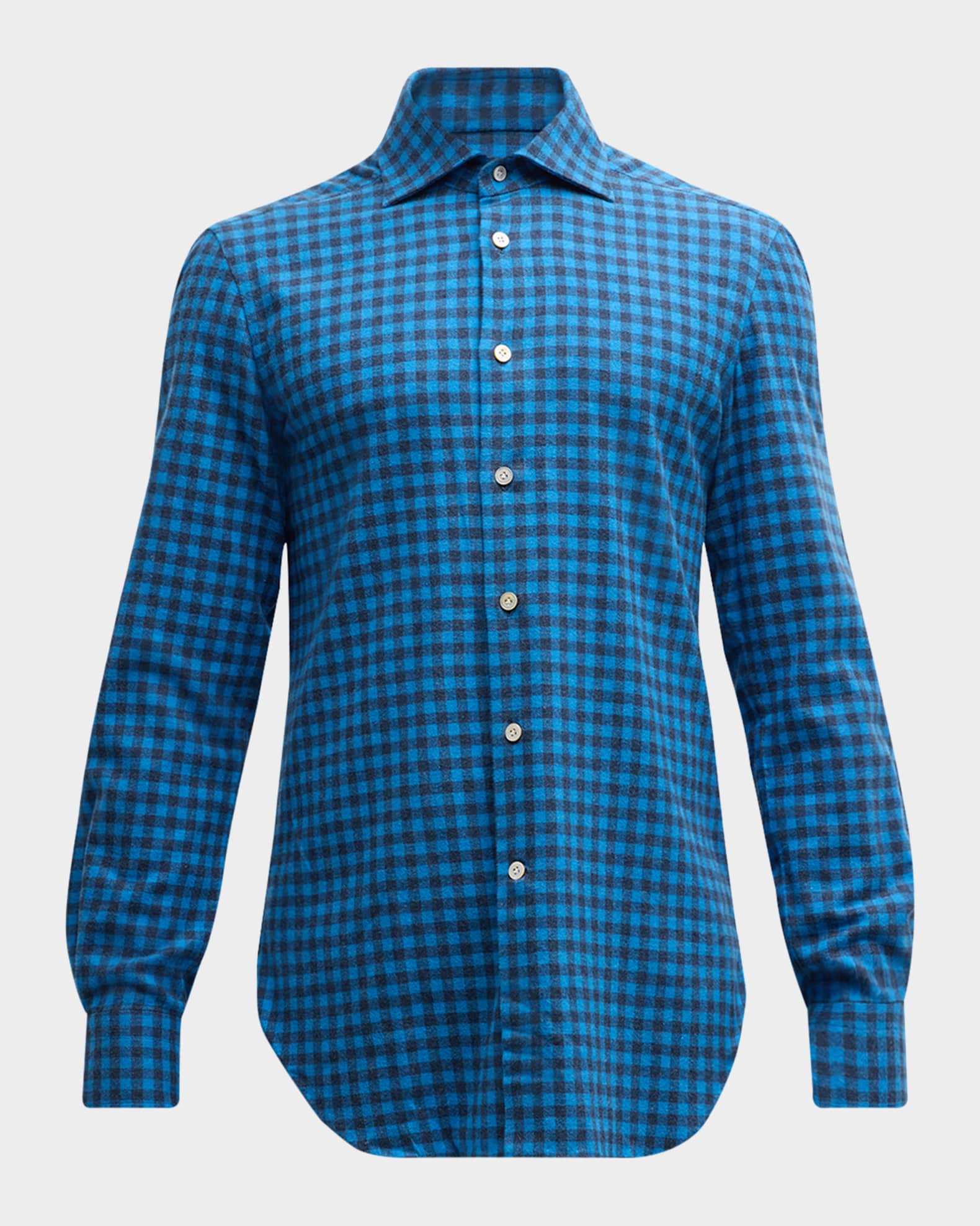 Men's Gingham Flannel Casual Button-Down Shirt 0