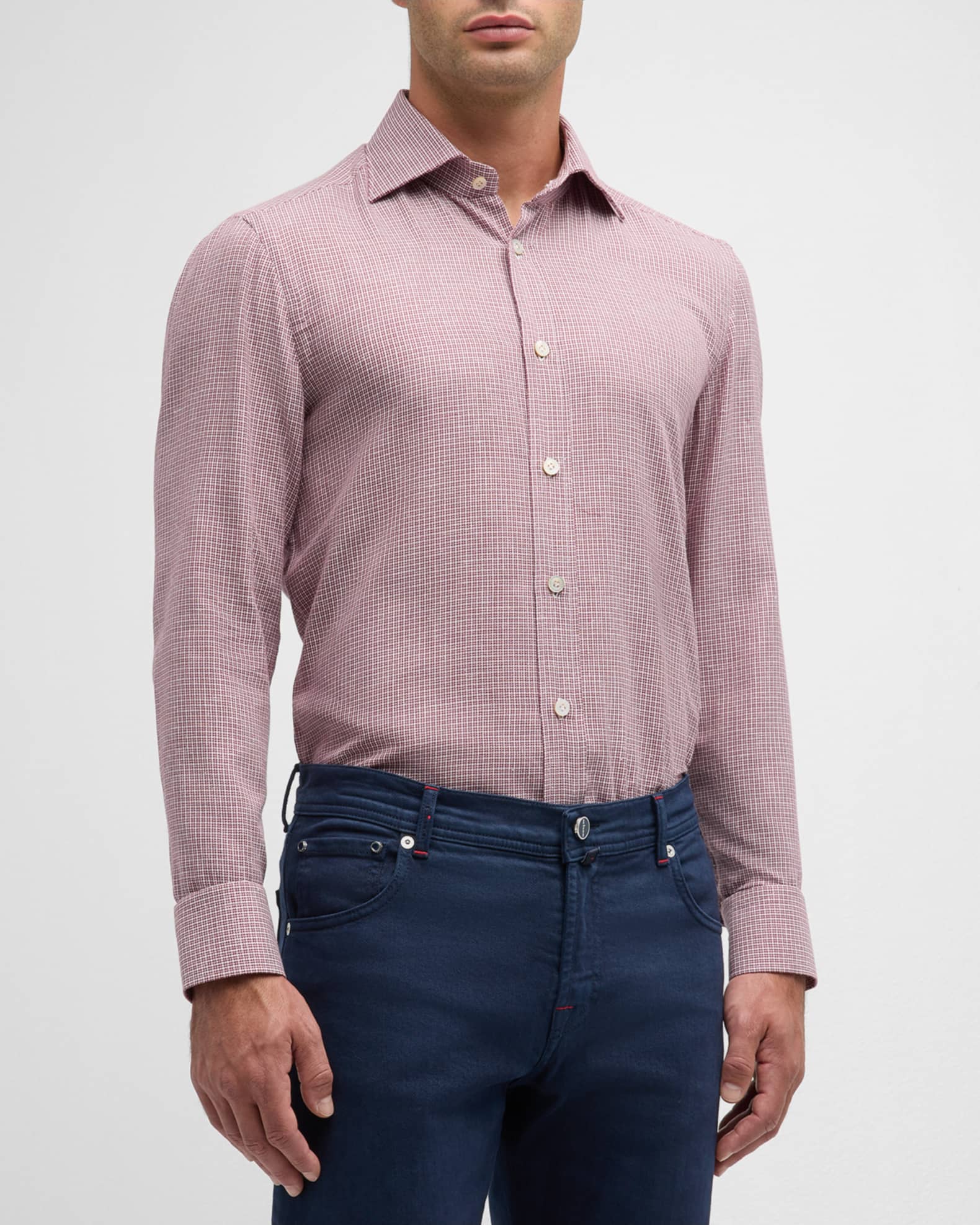 Kiton Men's Cotton Micro-Check Sport Shirt | Neiman Marcus
