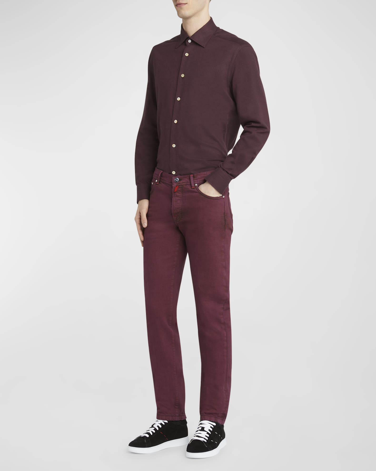 Men s Burgundy Overdyed Straight Leg Jeans