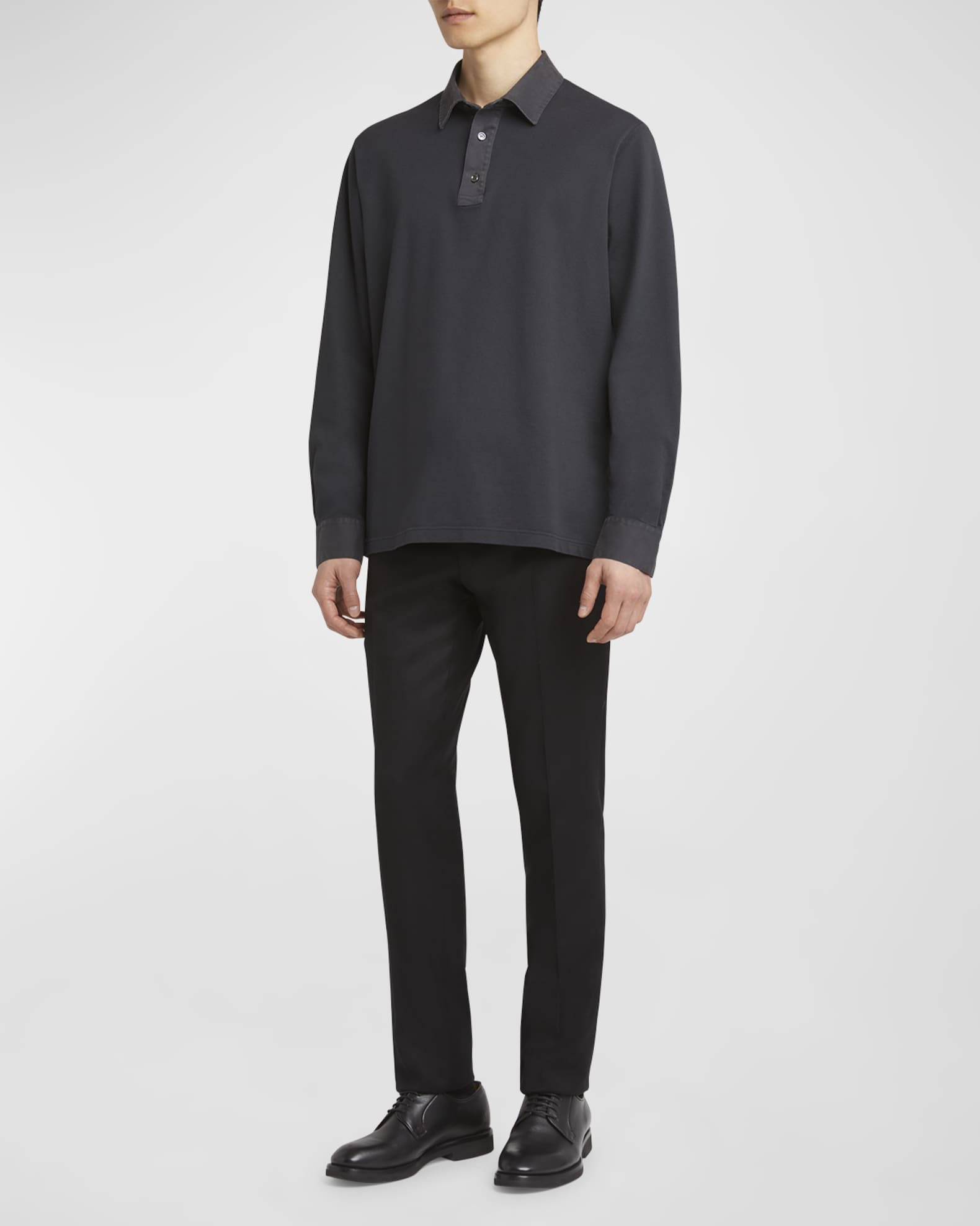 Magnus Long Sleeve Polo Shirt - Denim Cotton Pique