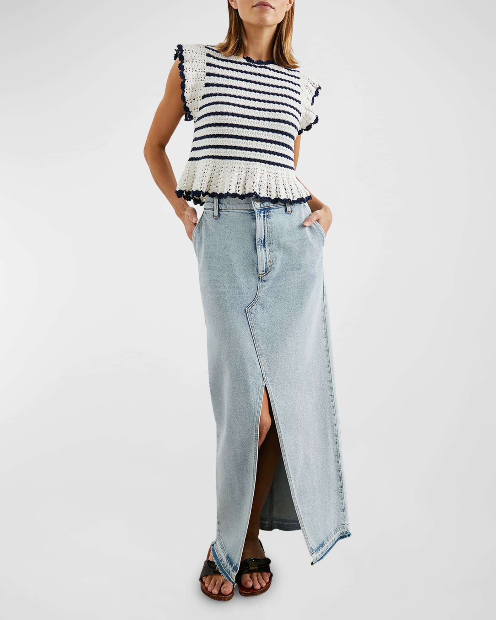 Coen Striped Knit Peplum Blouse  1