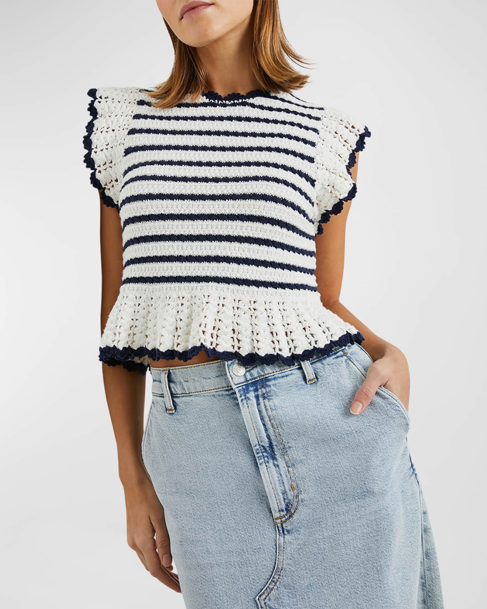 Coen Striped Knit Peplum Blouse  0