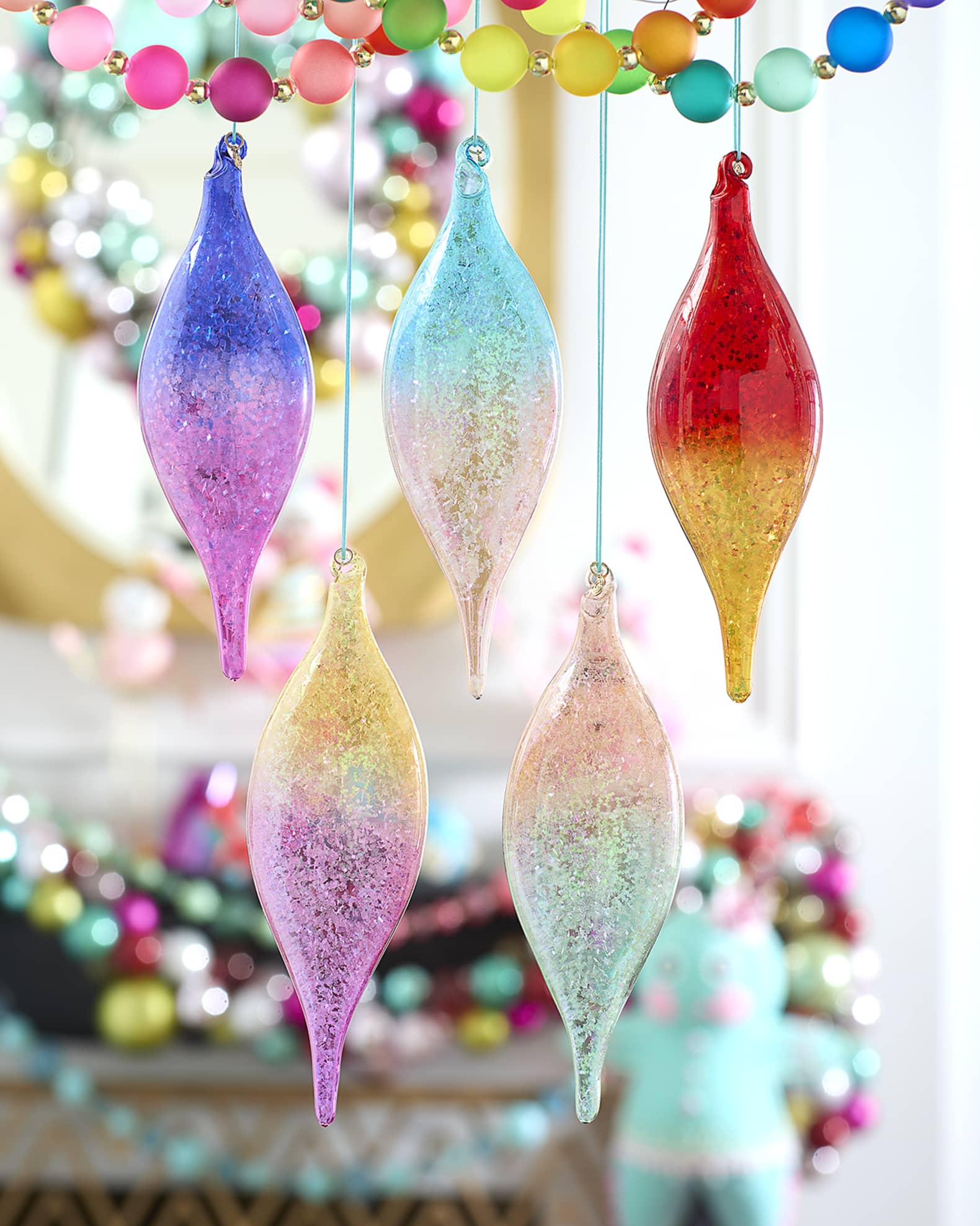 8.5" Ombre Finial Christmas Ornaments, Set of 5 0