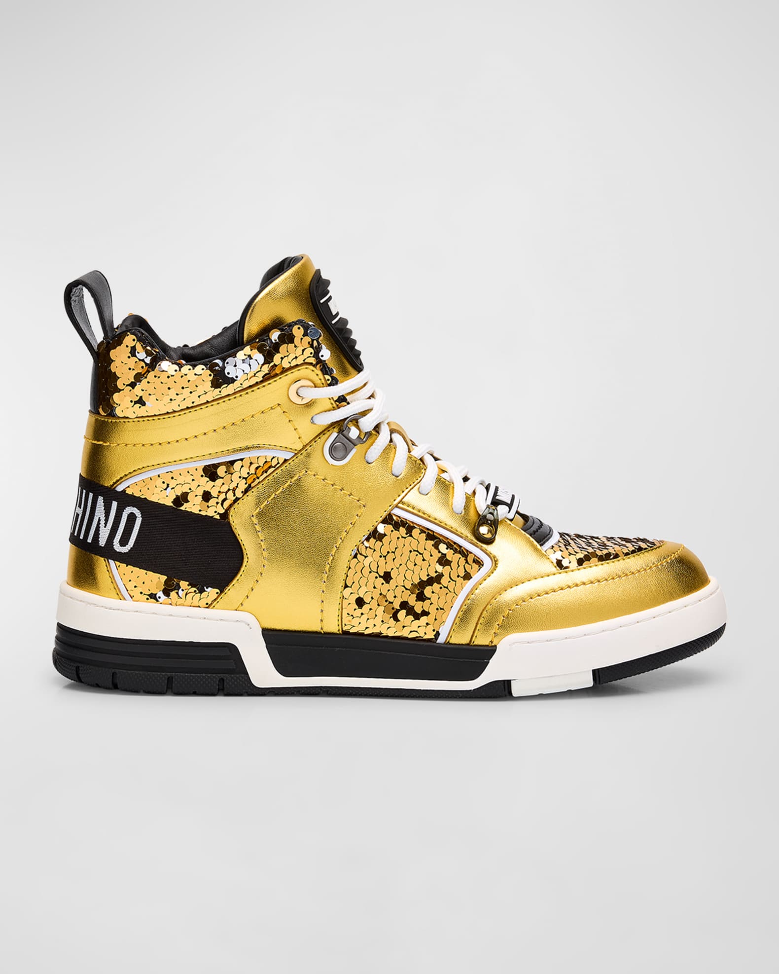 Moschino Men s Metallic Leather and Sequin High Top Sneakers Neiman Marcus