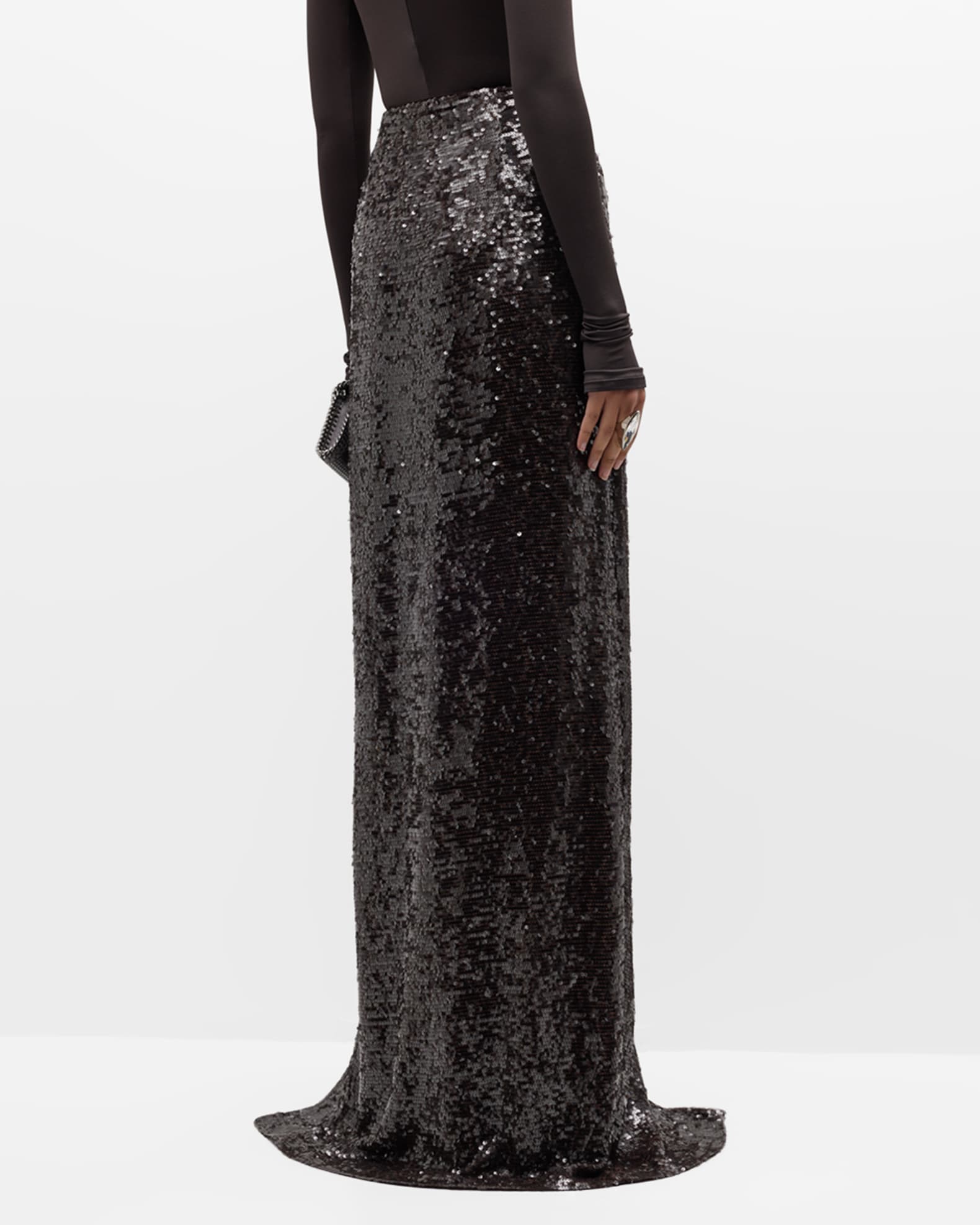High Waist Sequined Thigh Slit Maxi Skirt