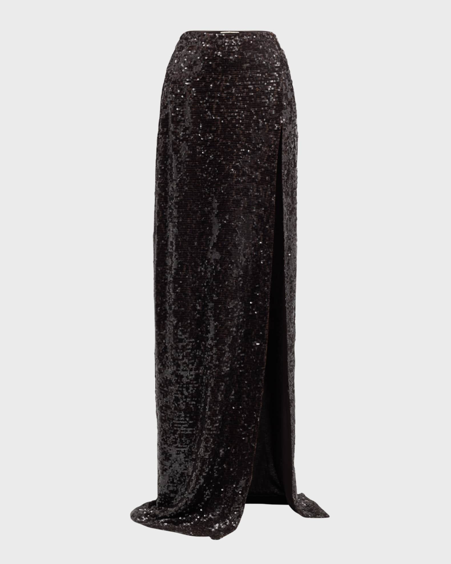 High Waist Sequined Thigh Slit Maxi Skirt