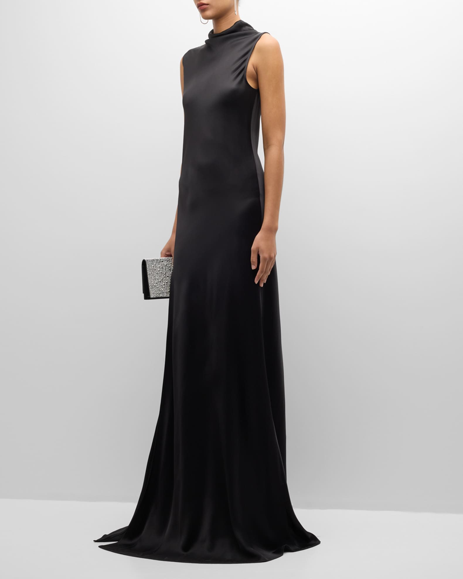 LAPOINTE Draped-Neck Sleeveless Double-Face Satin Slit Maxi Dress ...