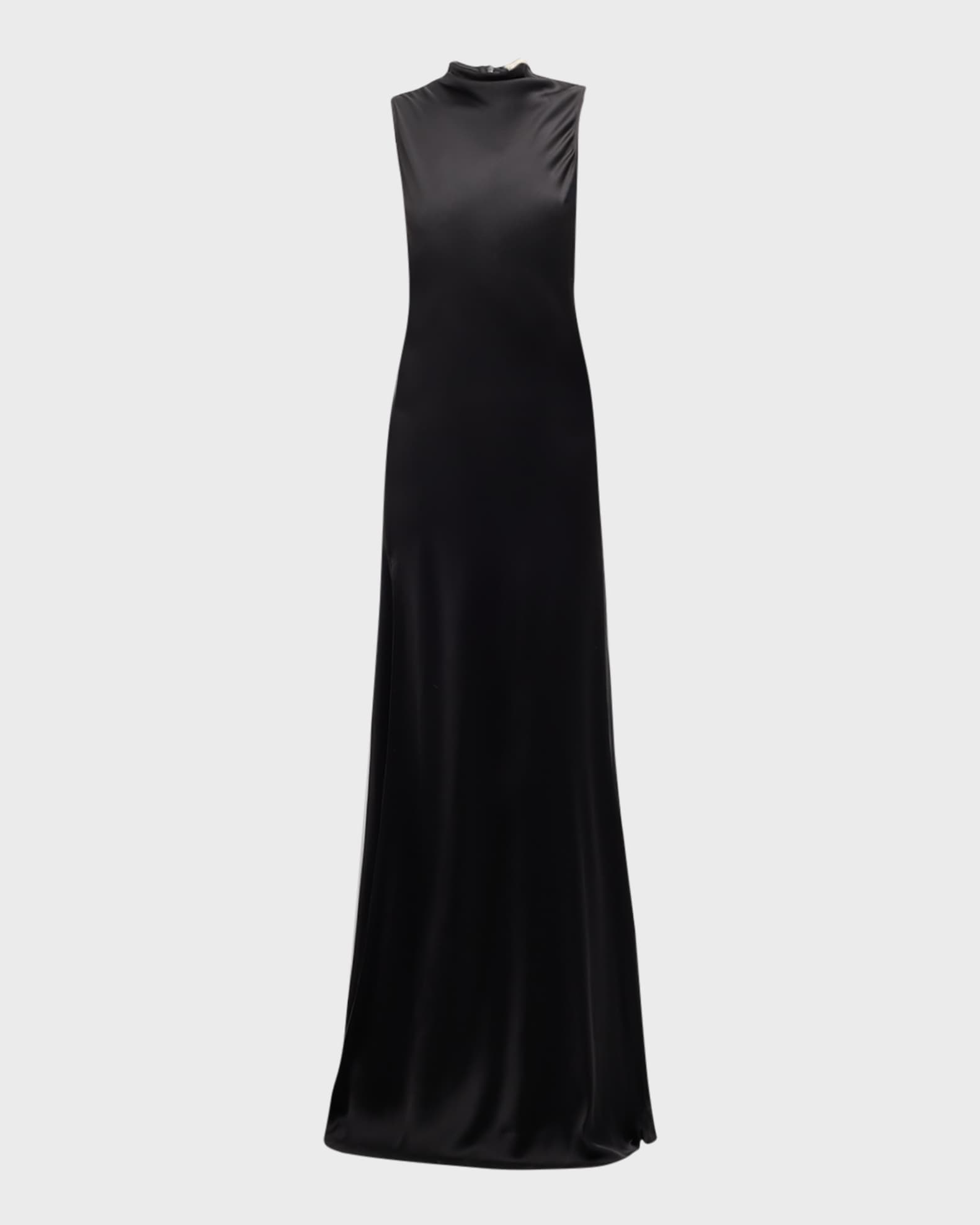 LAPOINTE Draped-Neck Sleeveless Double-Face Satin Slit Maxi Dress ...