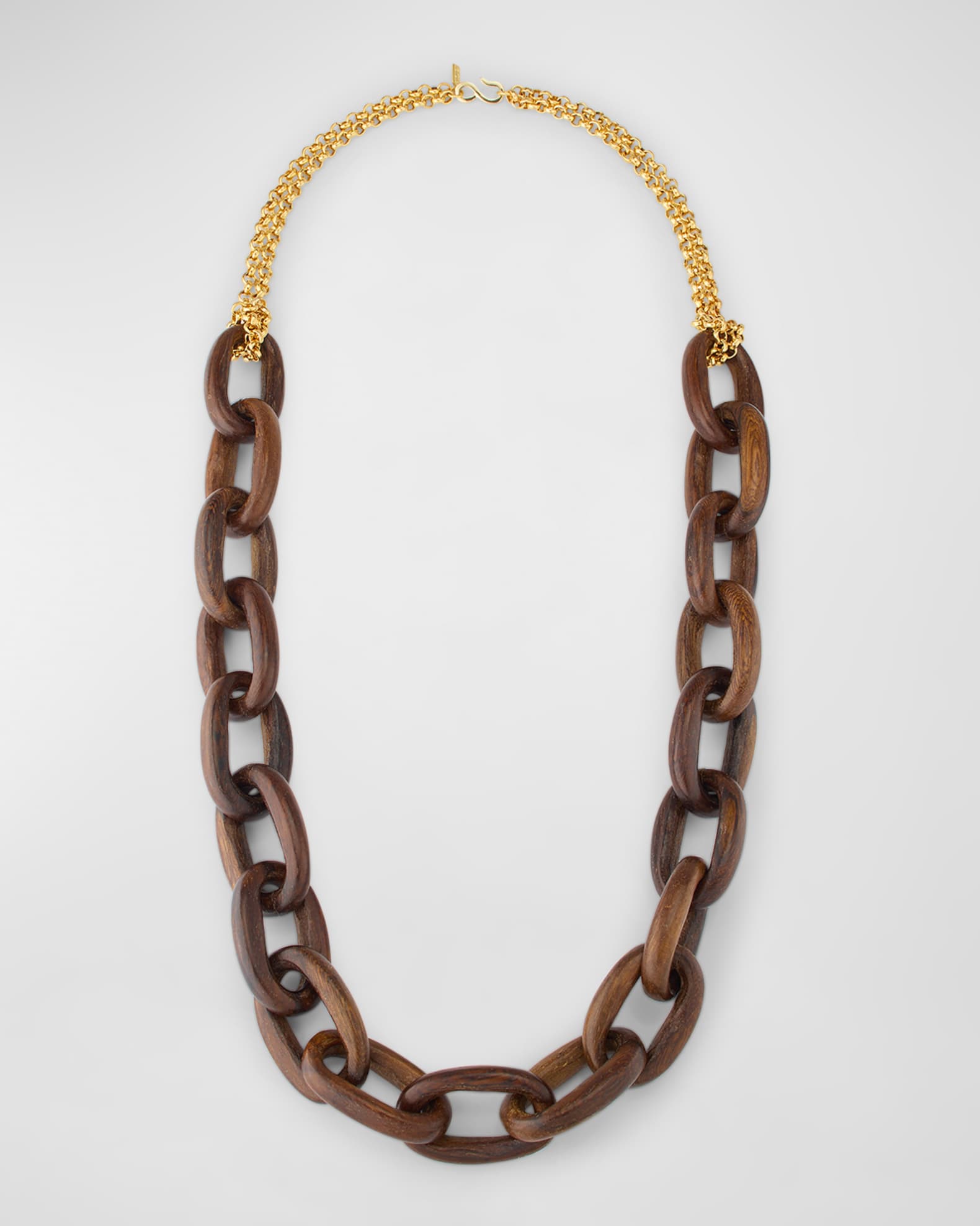 Gold-Plated and Wooden Link Necklace 0