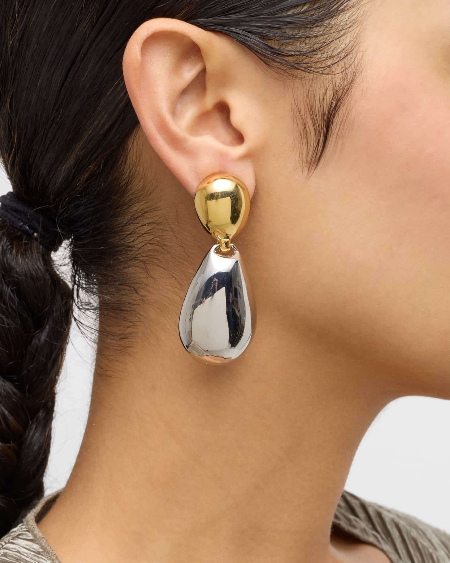 Polished Gold-Plated and Rhodium Drop Earrings 1