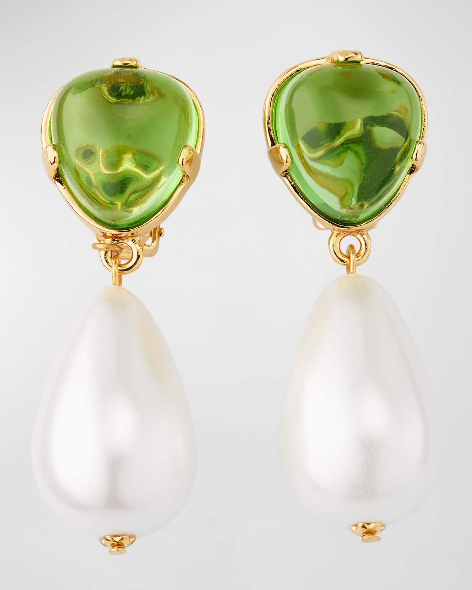Peridot Top and Pearly Drop Clip On Earrings 0