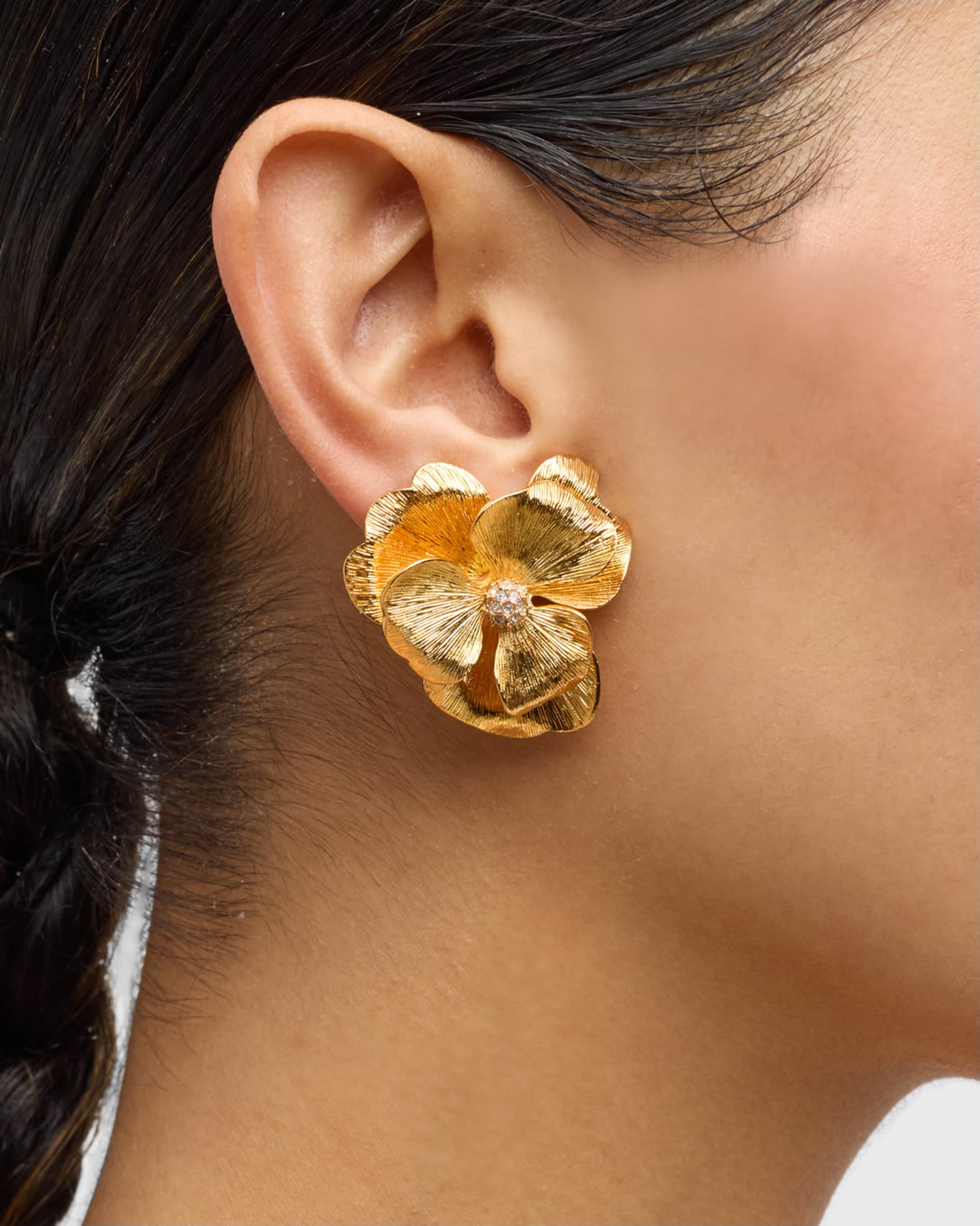 22k Gold-Plated Crystal Cluster Flower Clip-On Earrings 1