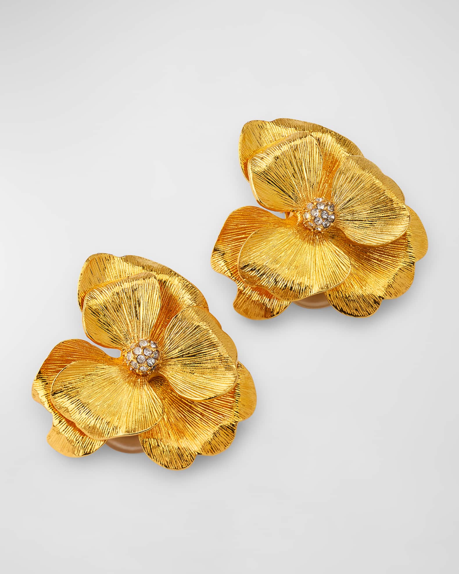 22k Gold-Plated Crystal Cluster Flower Clip-On Earrings 0
