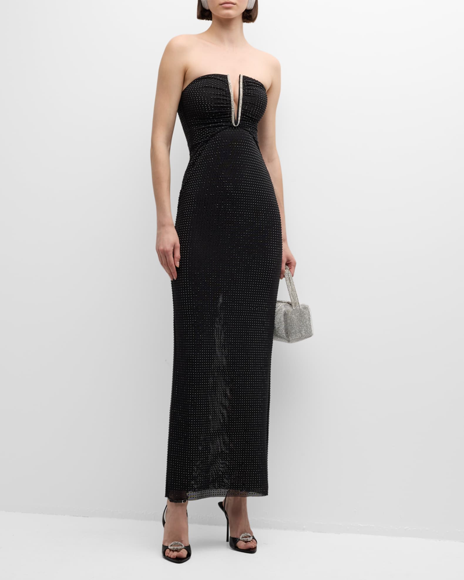 Self-Portrait Rhinestone Jersey Strapless Cutout Maxi Dress | Neiman Marcus