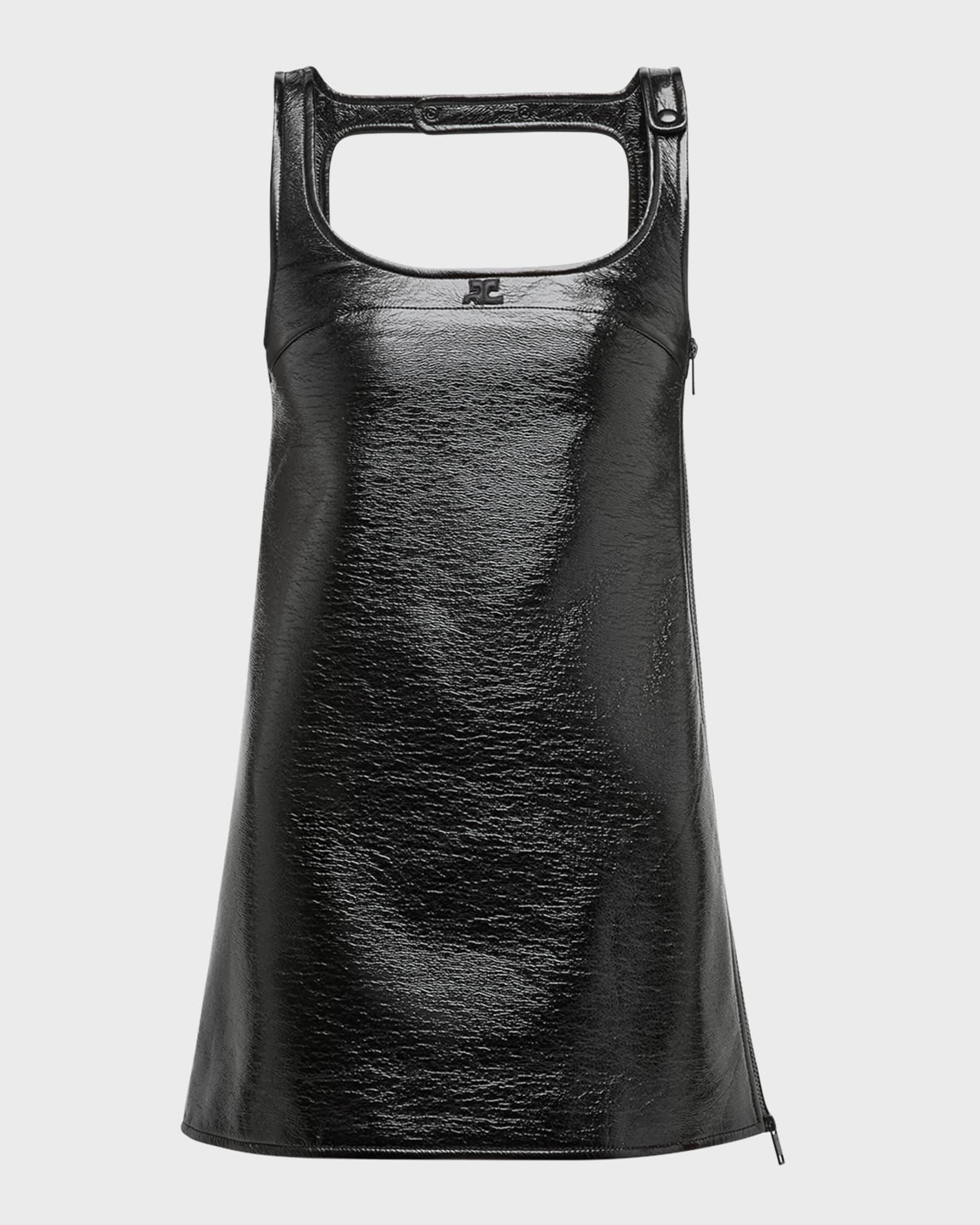 knee length dresses for ladies Black Vinyl Plunge Halter Neck Mini Dress main image 0