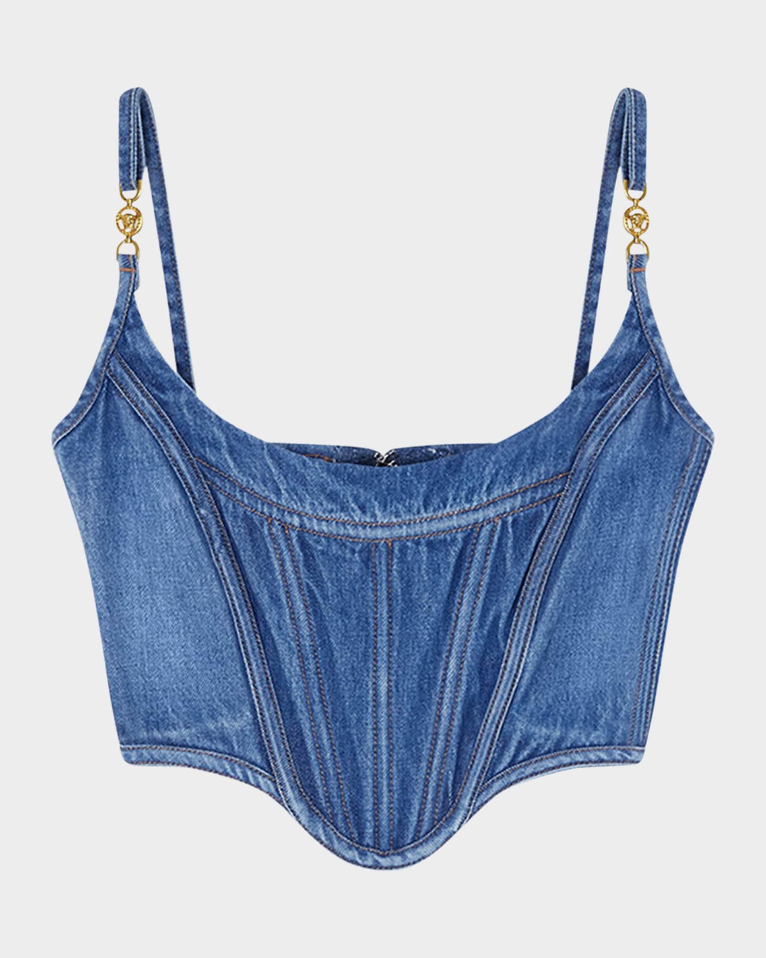 Stone-Washed Denim Crop Corset Top 0