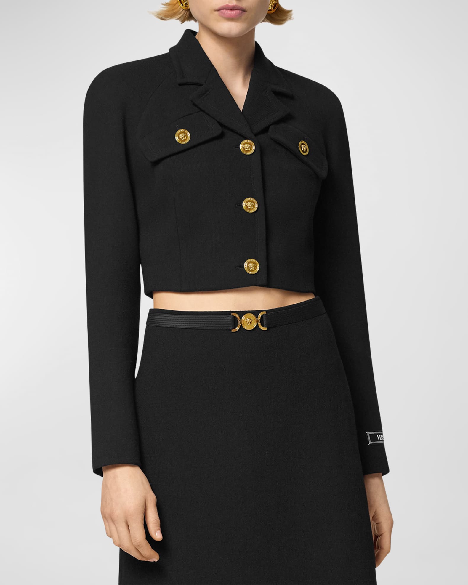 Single-Breasted Stretch Crepe Crop Informal Jacket 1